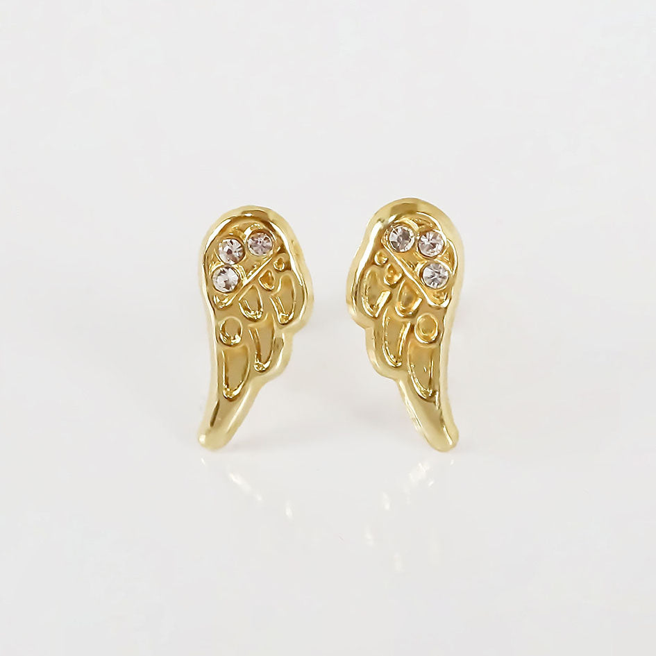 Amor Eterno - Broqueles Alas Ángel Piedras / Aretes Oro 10k