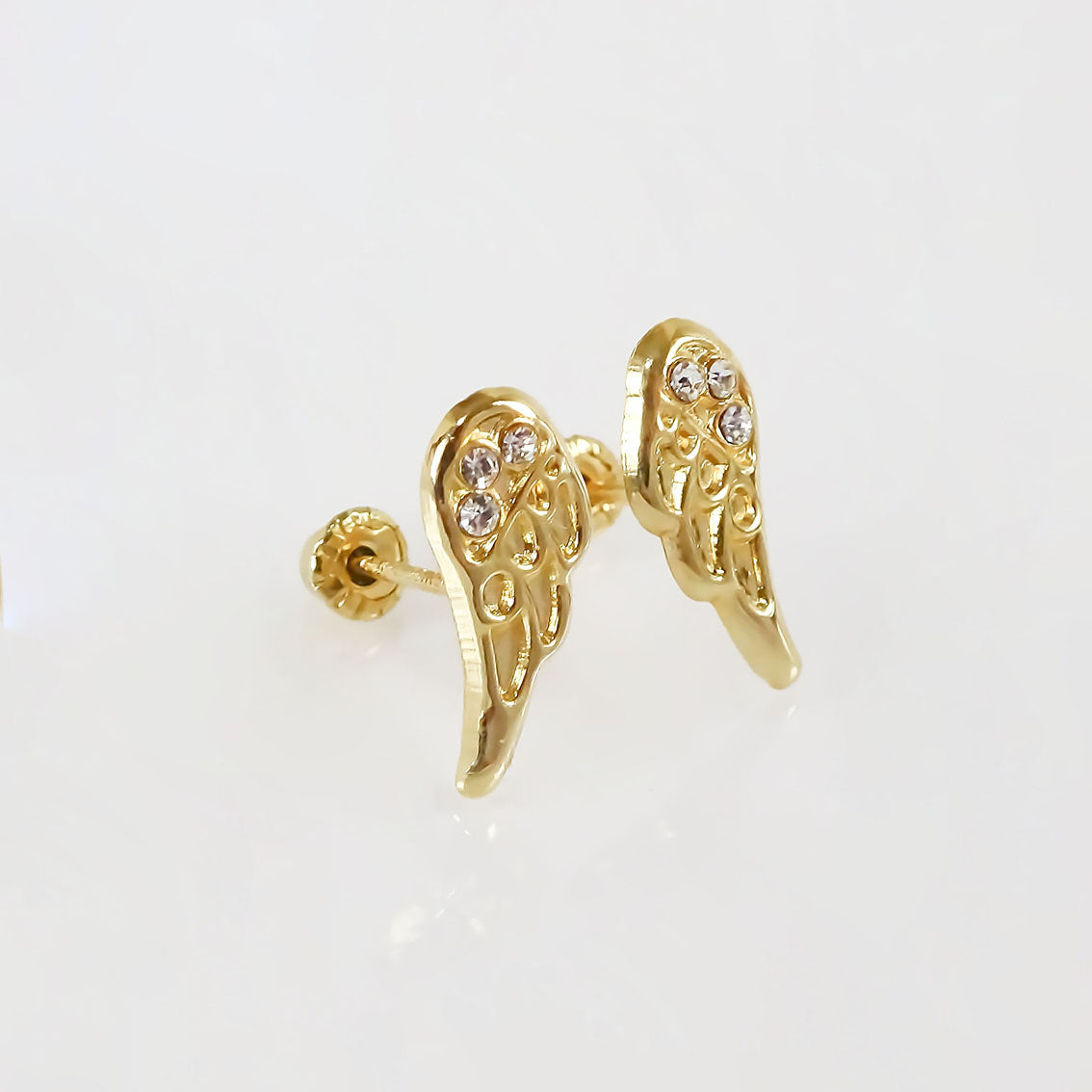 Amor Eterno - Broqueles Alas Ángel Piedras / Aretes Oro 10k
