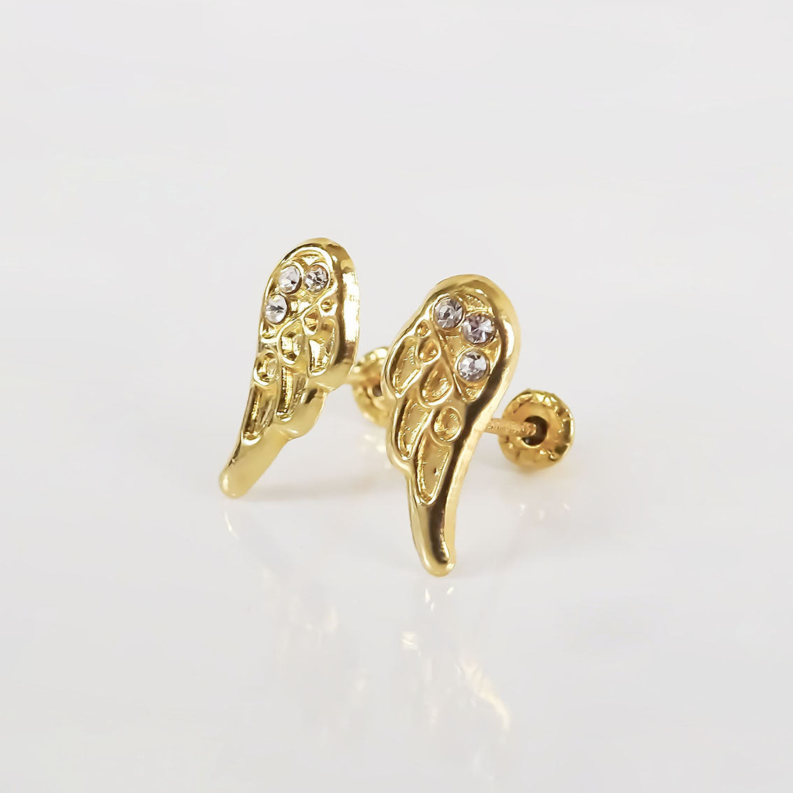 Amor Eterno - Broqueles Alas Ángel Piedras / Aretes Oro 10k