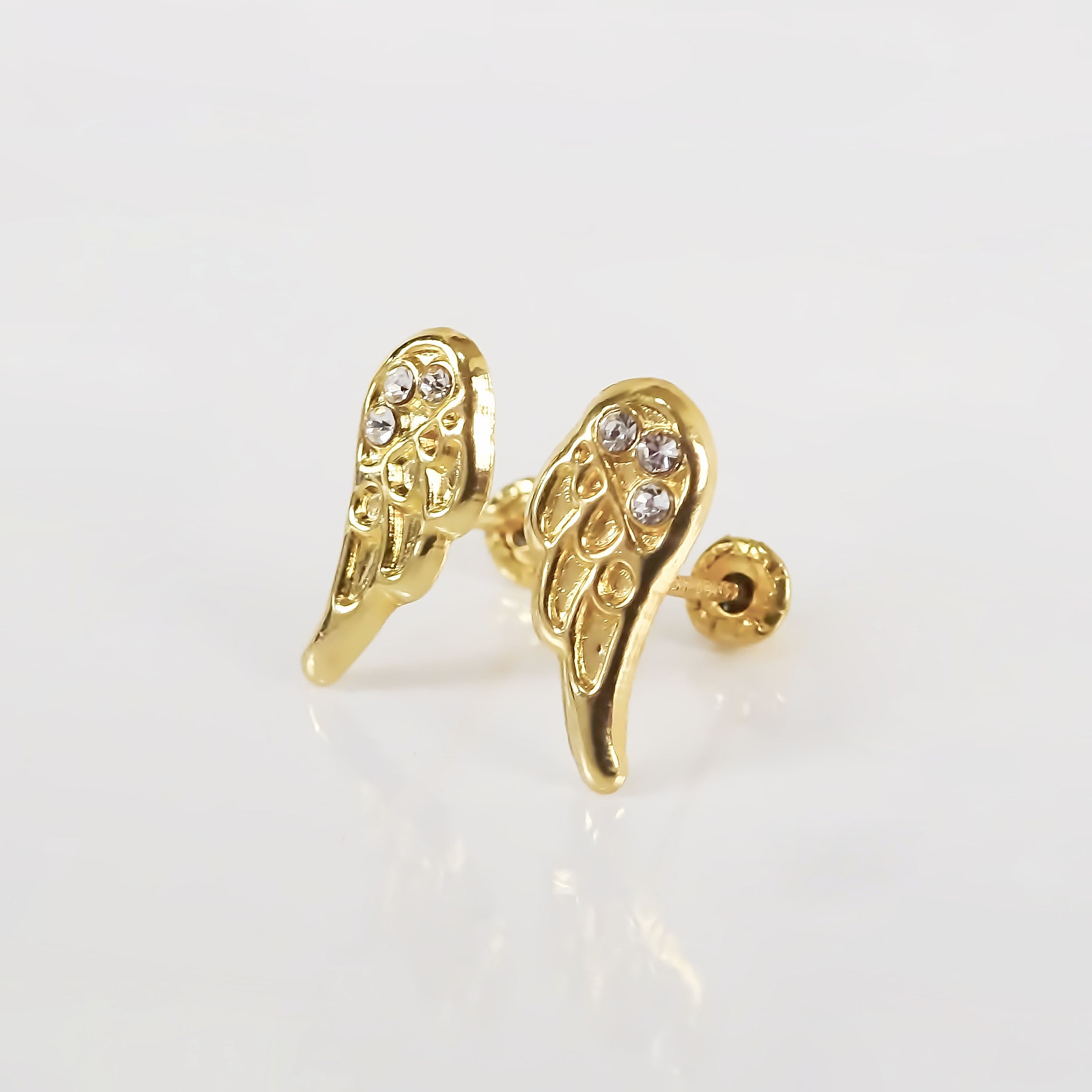 Amor Eterno - Broqueles Alas Ángel Piedras / Aretes Oro 10k