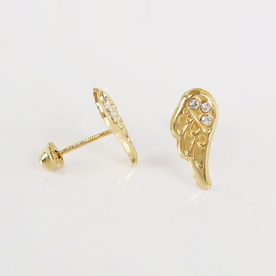Amor Eterno - Broqueles Alas Ángel Piedras / Aretes Oro 10k
