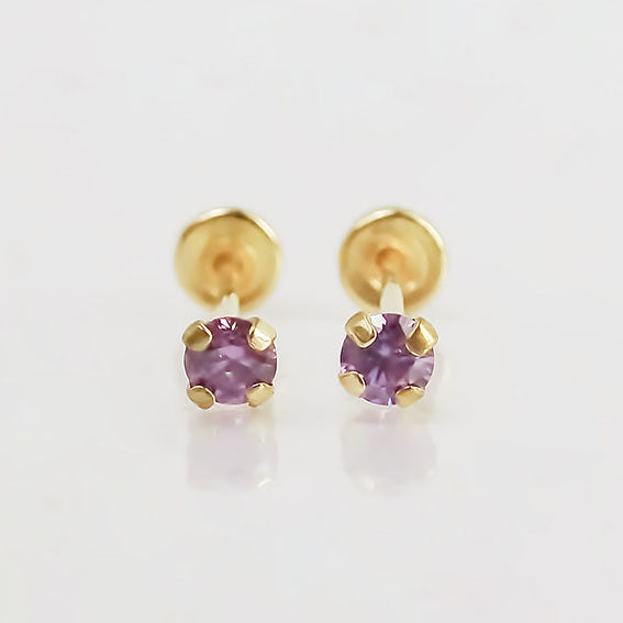 Amor Eterno - Broqueles Recto Mini Bebé / Aretes / Oro 10k / Lila