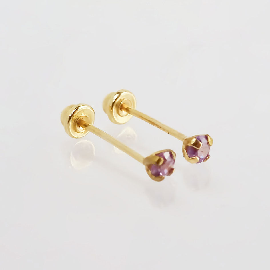 Amor Eterno - Broqueles Recto Mini Bebé / Aretes / Oro 10k / Lila