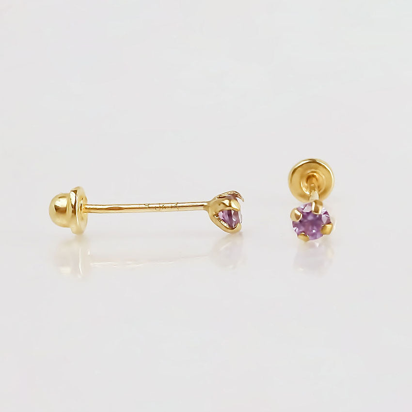 Amor Eterno - Broqueles Recto Mini Bebé / Aretes / Oro 10k / Lila