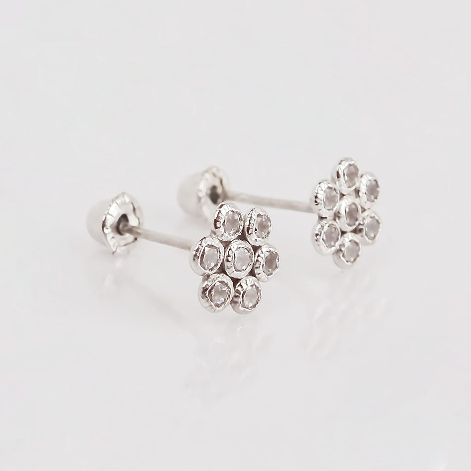 Amor Eterno - Broqueles Roseta / Aretes Oro 10k / Blanco
