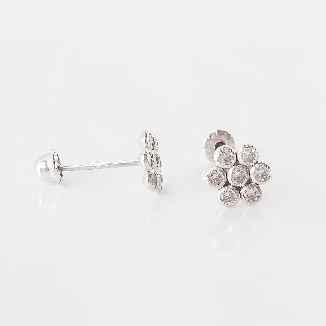 Amor Eterno - Broqueles Roseta / Aretes Oro 10k / Blanco
