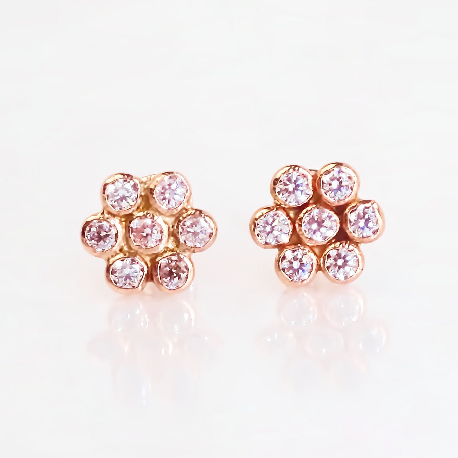 Amor Eterno - Broqueles Roseta / Aretes Oro 10k / Rosa