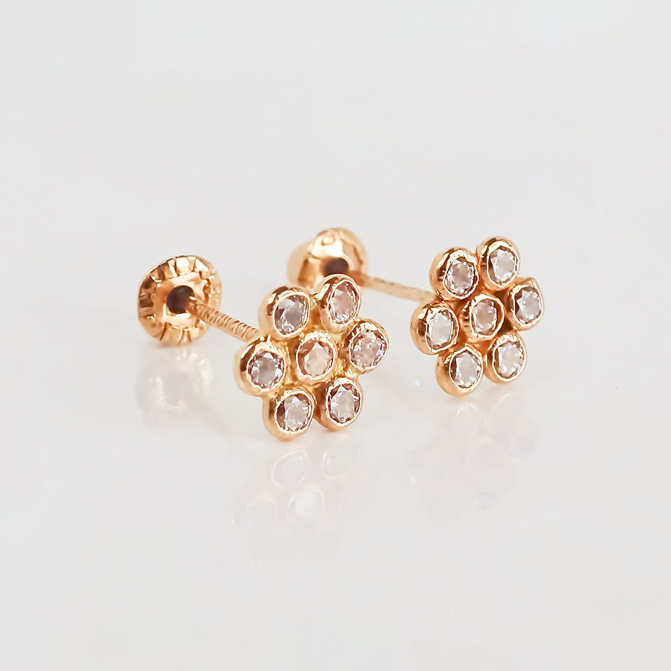 Amor Eterno - Broqueles Roseta / Aretes Oro 10k / Rosa