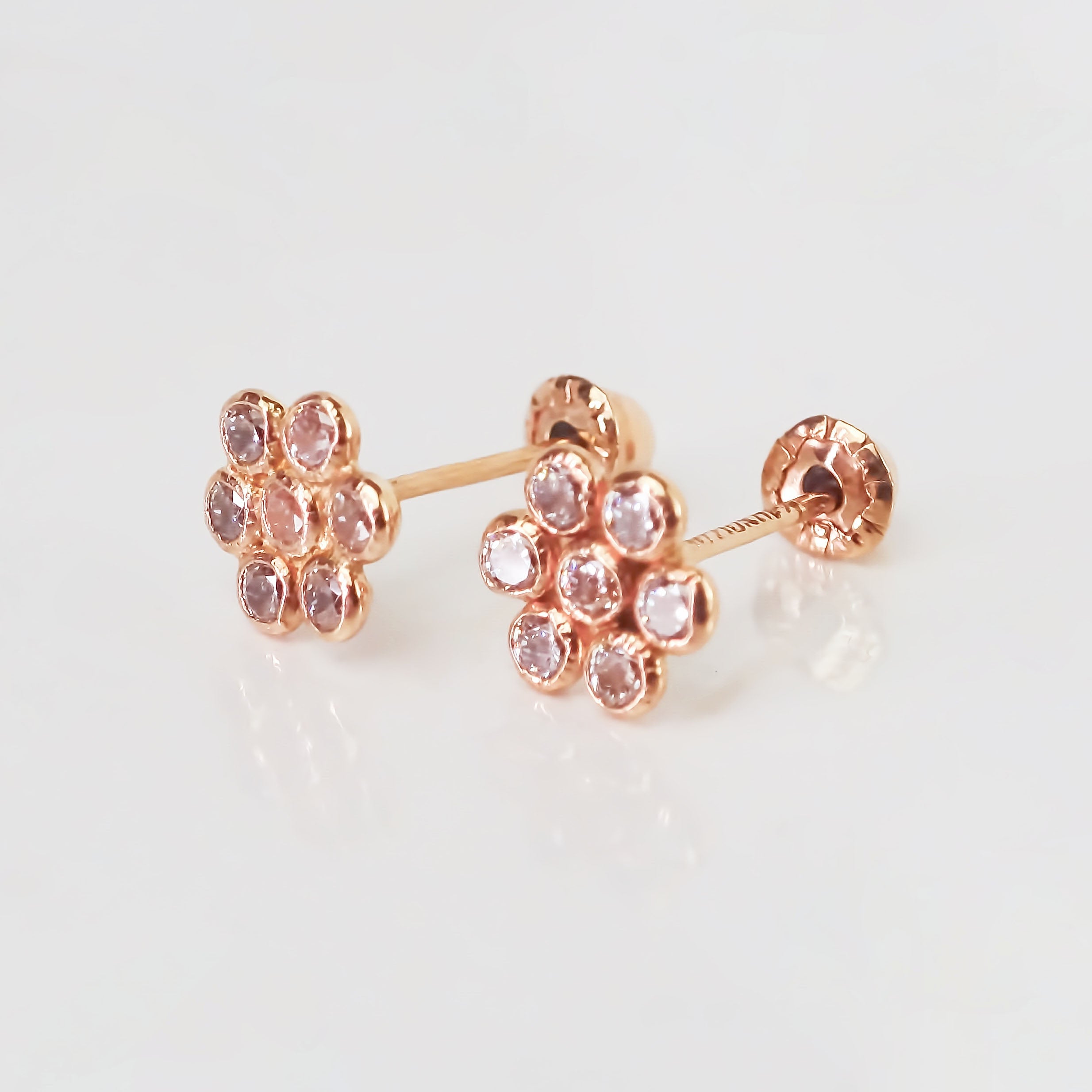 Amor Eterno - Broqueles Roseta / Aretes Oro 10k / Rosa