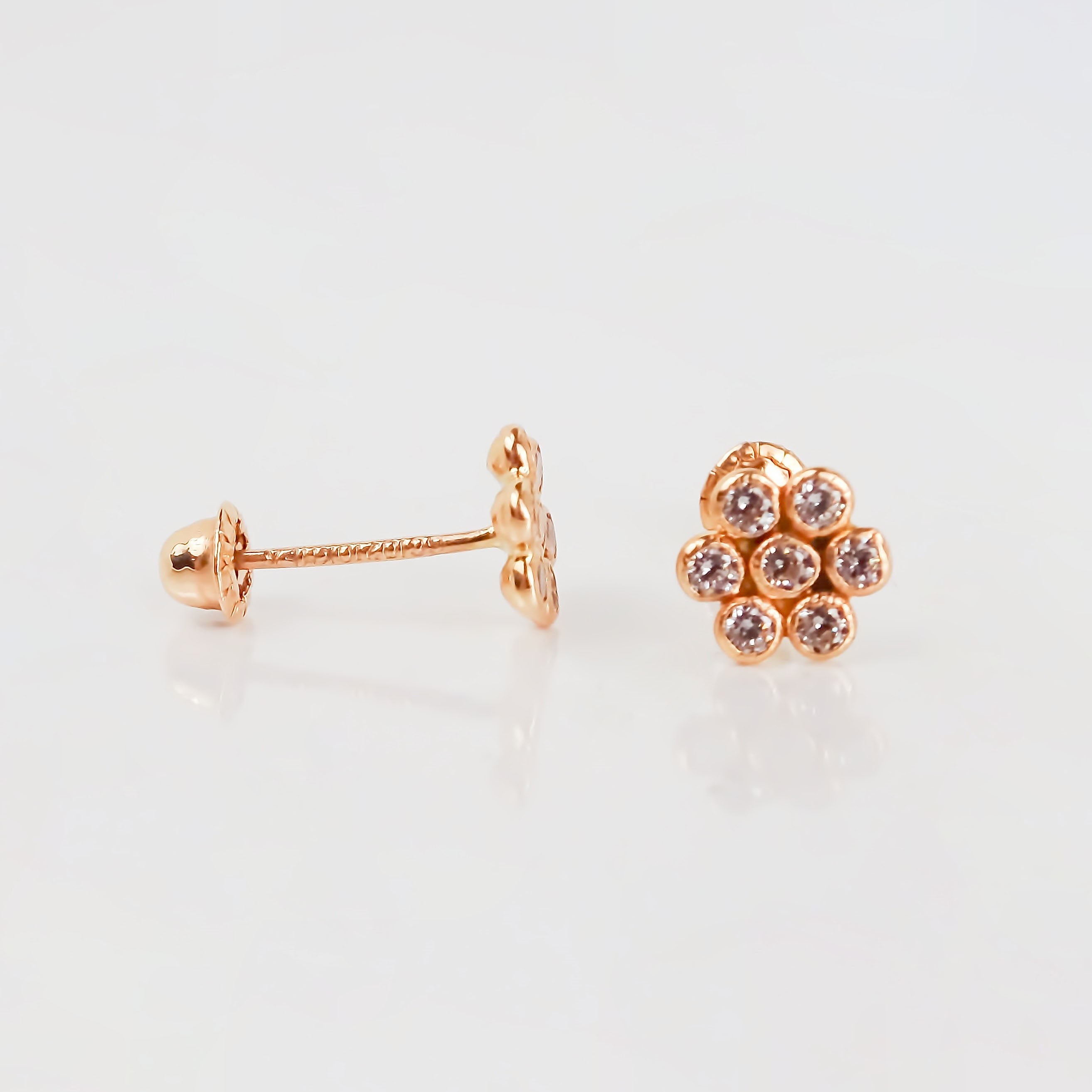 Amor Eterno - Broqueles Roseta / Aretes Oro 10k / Rosa