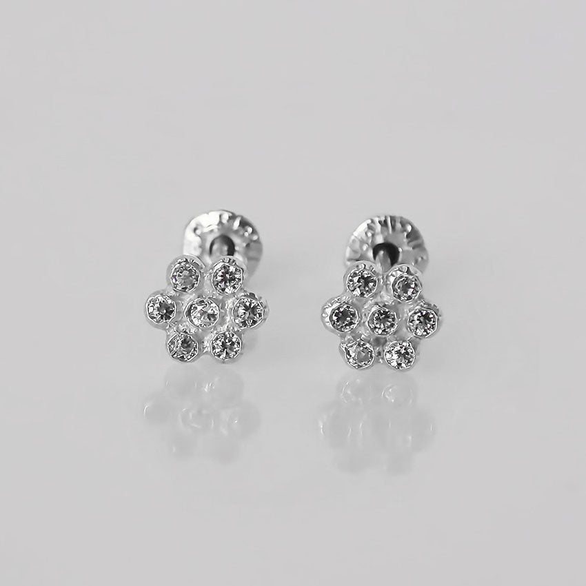Amor Eterno - Broqueles Roseta Bebé / Aretes Oro 10k / Blanco