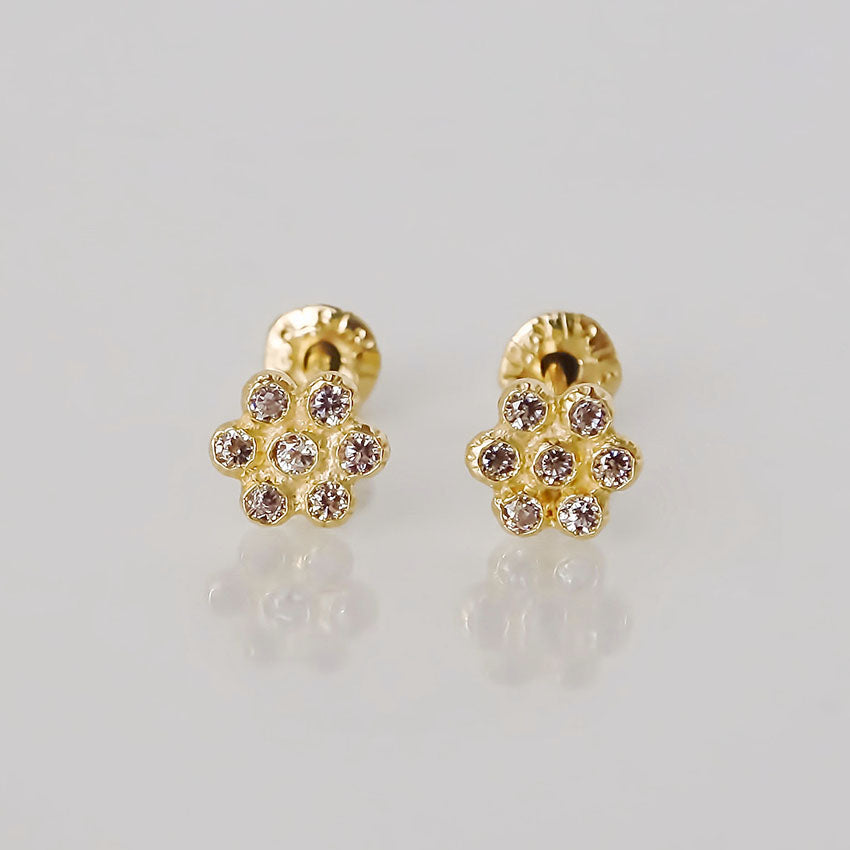 Amor Eterno - Broqueles Roseta Bebé / Aretes Oro 10k / Amarillo