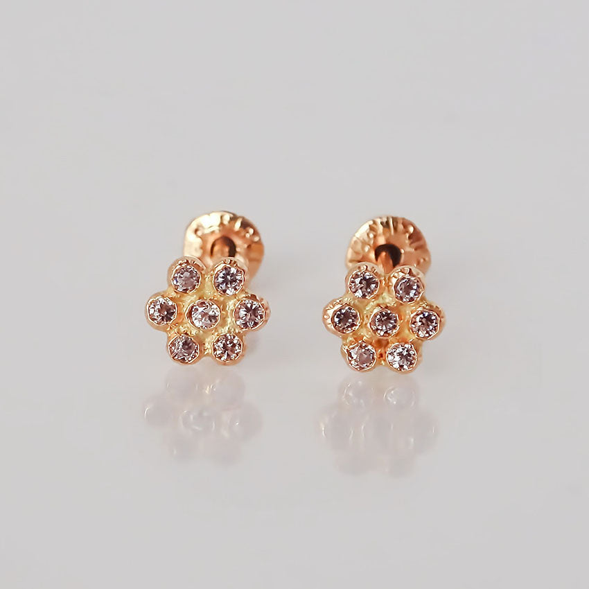 Amor Eterno - Broqueles Roseta Bebé / Aretes Oro 10k / Rosa