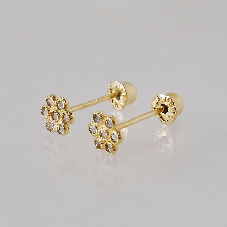 Amor Eterno - Broqueles Roseta Bebé / Aretes Oro 10k / Amarillo
