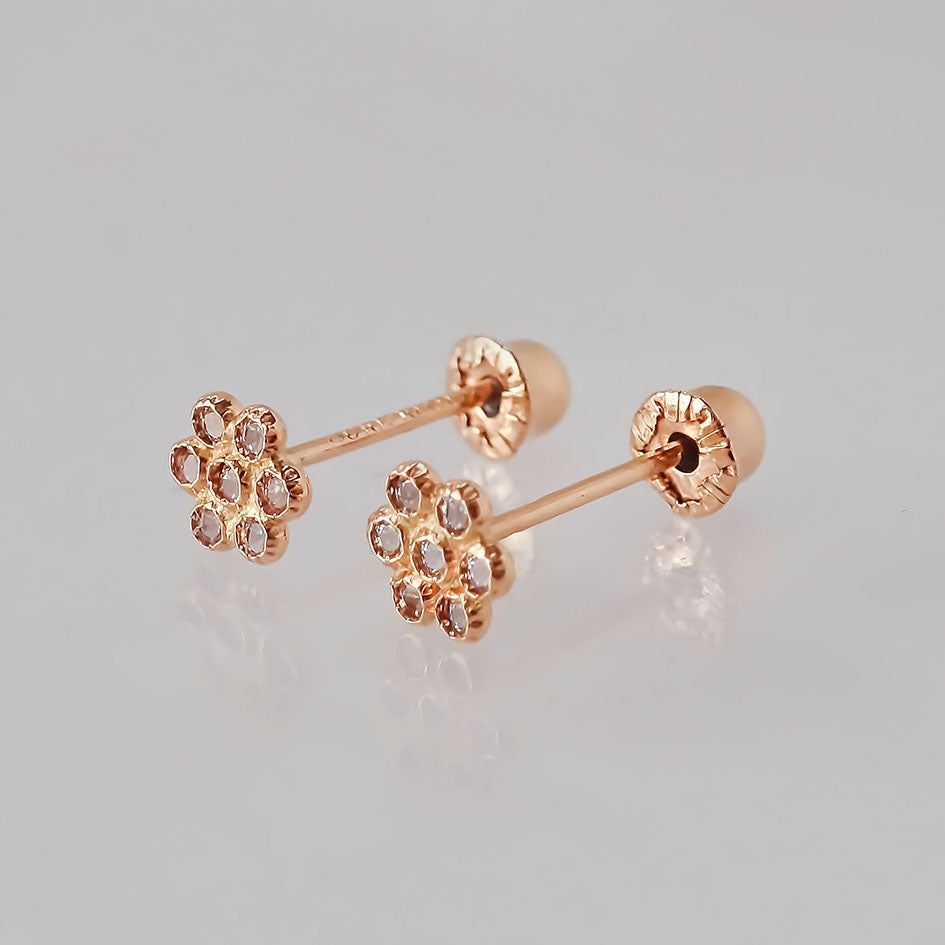 Amor Eterno - Broqueles Roseta Bebé / Aretes Oro 10k / Rosa