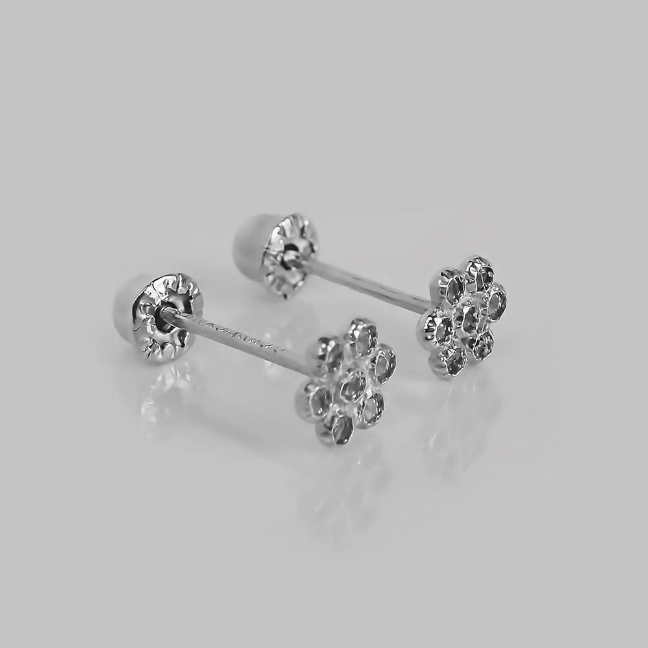 Amor Eterno - Broqueles Roseta Bebé / Aretes Oro 10k / Blanco