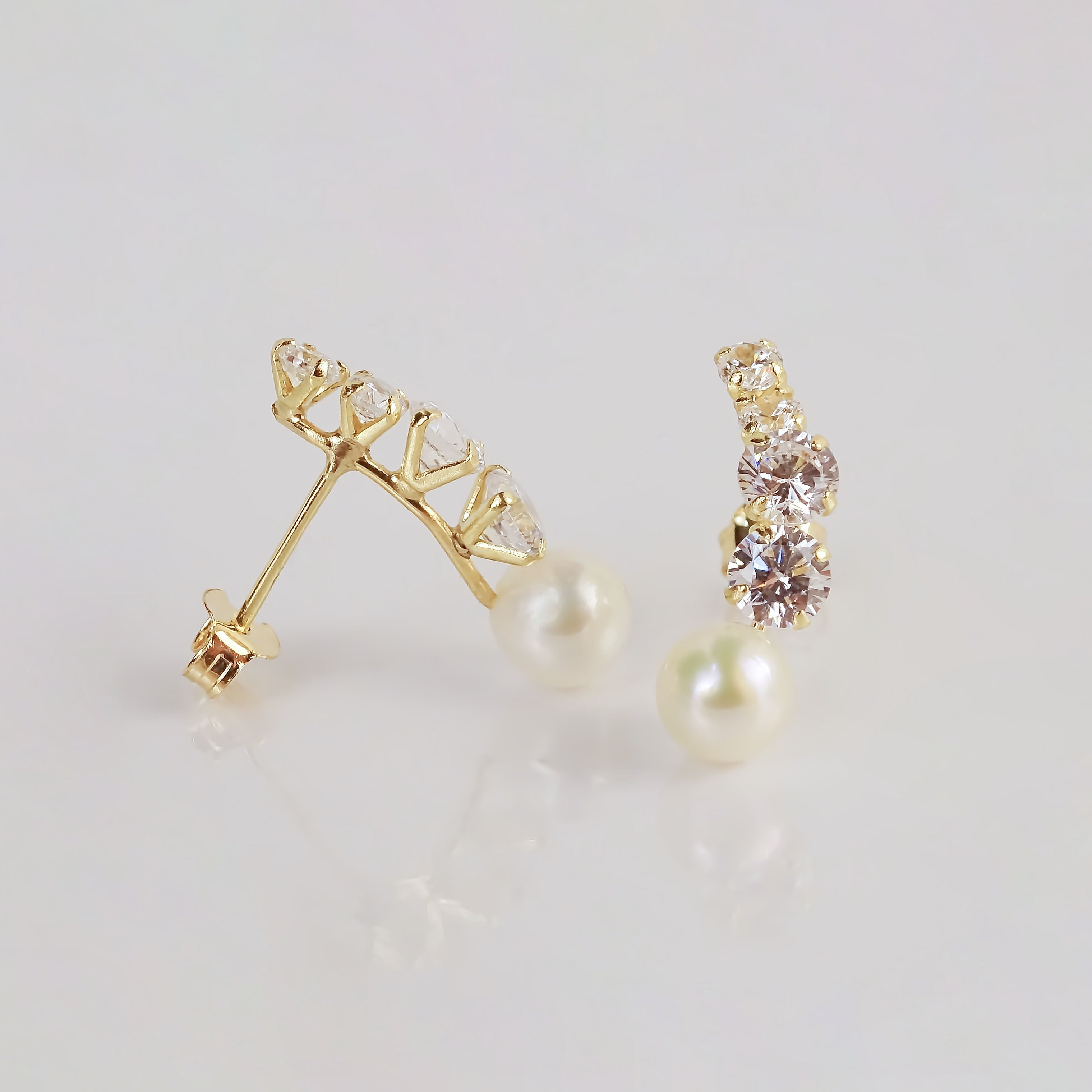 Amor Eterno - Broqueles Lambada Perla / Aretes Oro 10k