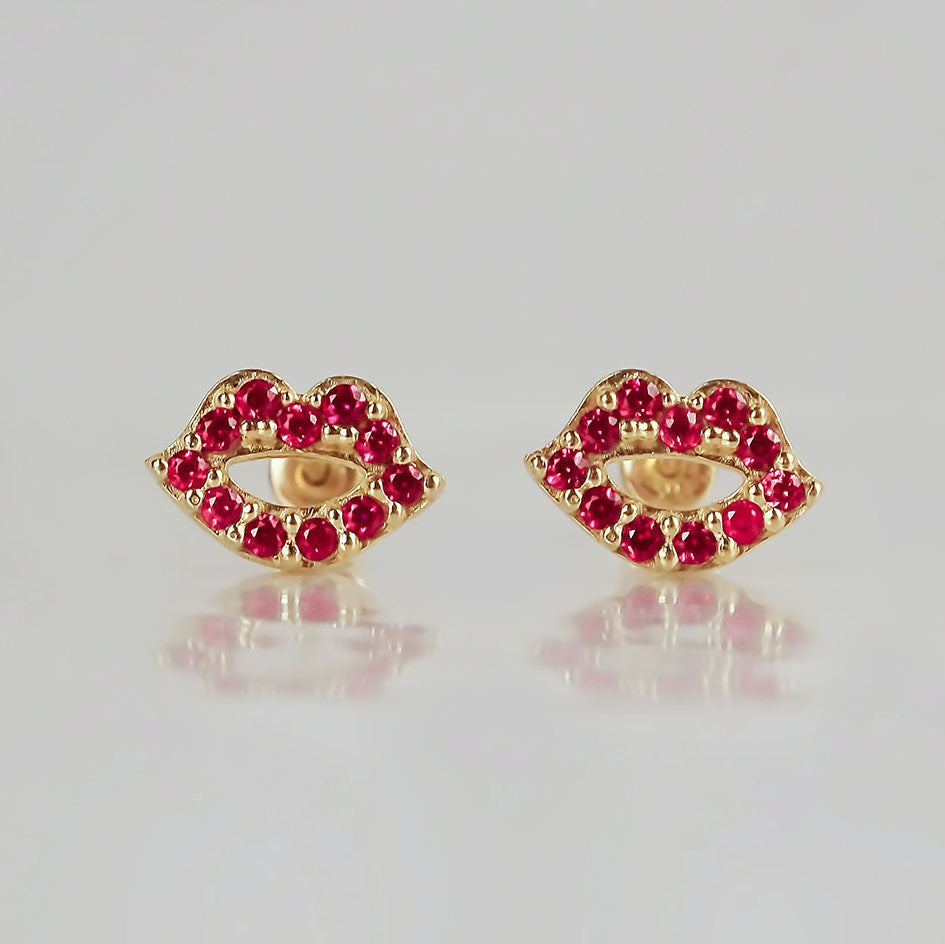Amor Eterno - Broqueles Sexy Kiss / Aretes / Oro 10k / ROJO