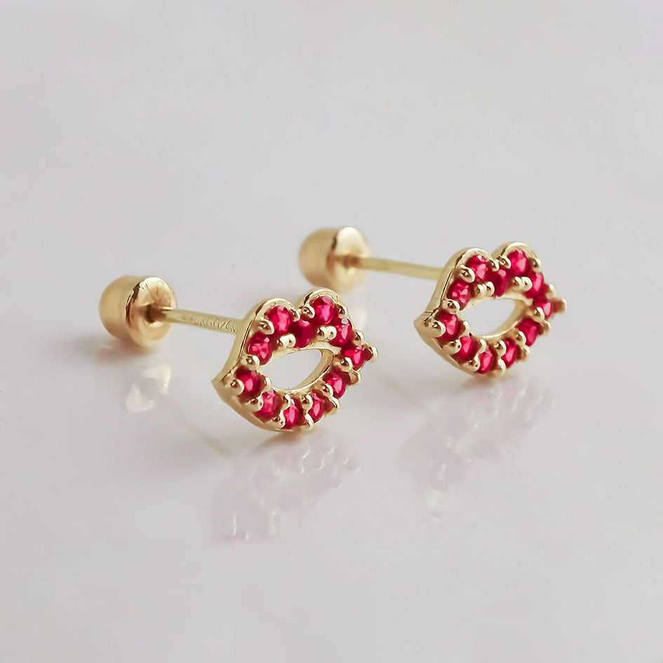 Amor Eterno - Broqueles Sexy Kiss / Aretes / Oro 10k / ROJO