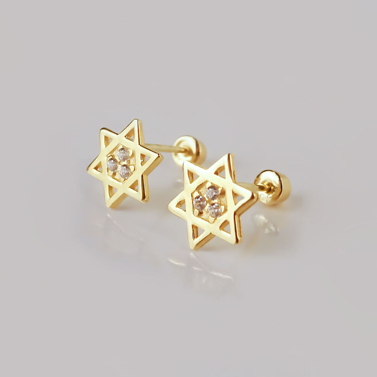 Amor Eterno - Broqueles Estrella De David / Aretes Oro 10k