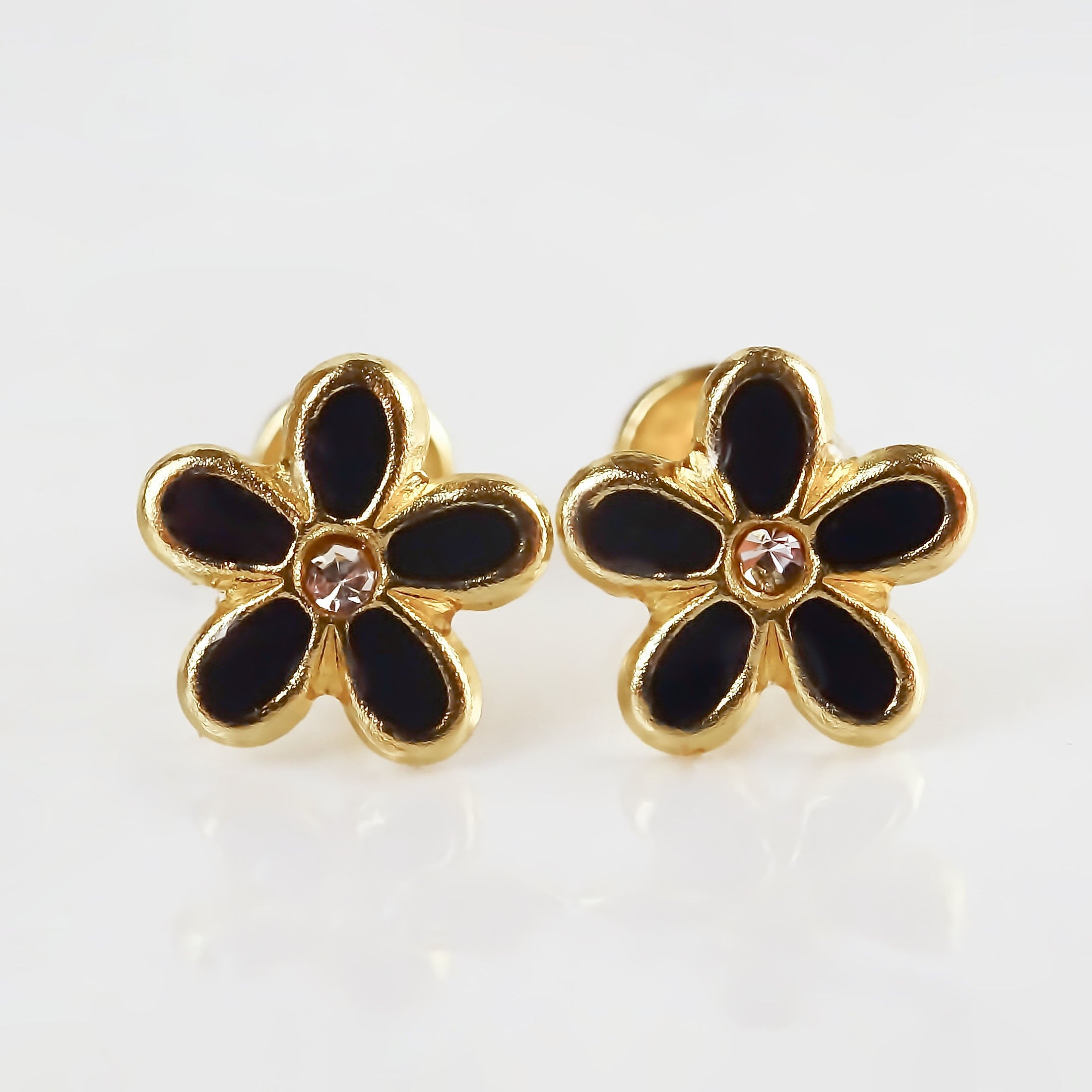 Amor Eterno - Broqueles Margarita Esmaltada / Oro Sólido 10k / NEGRO