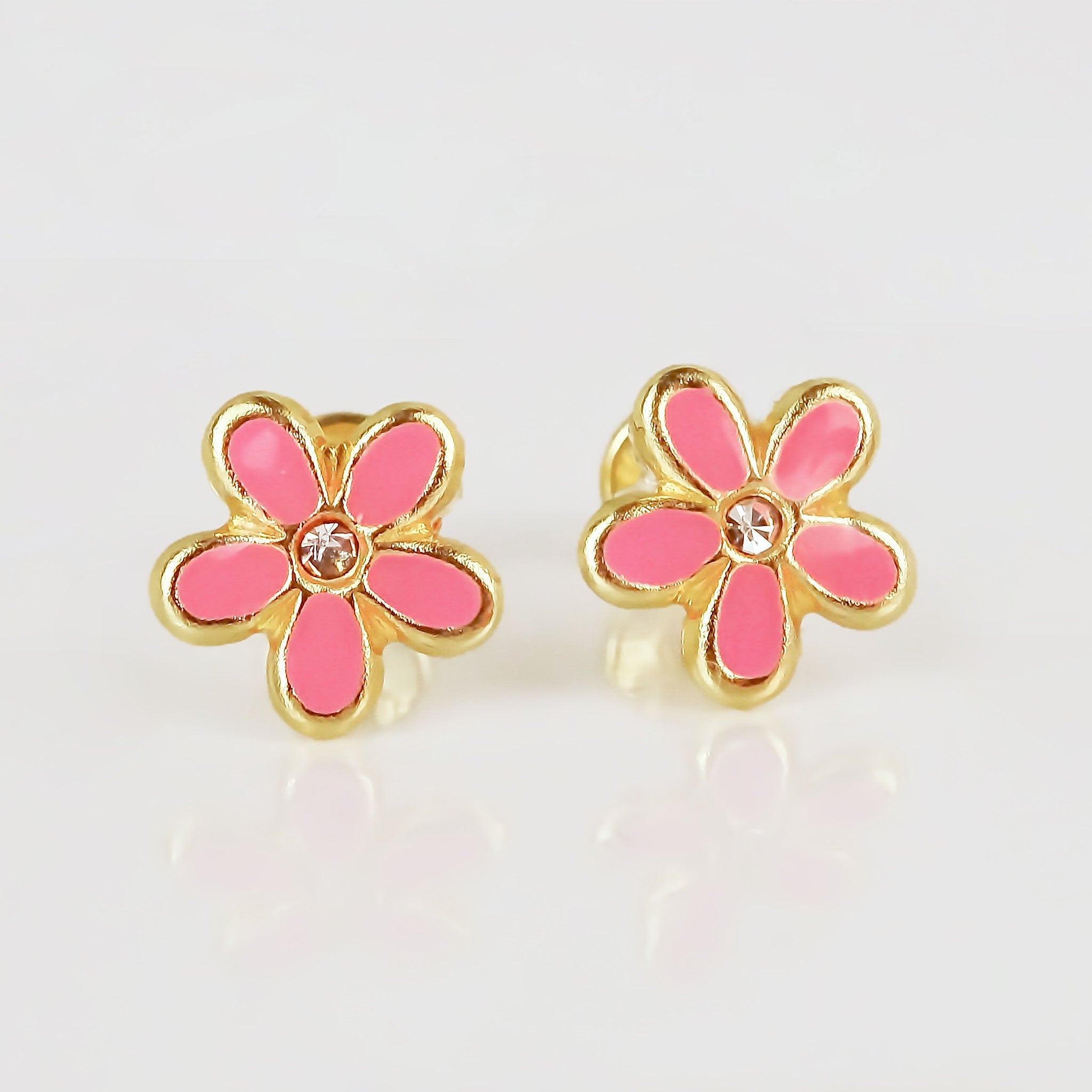 Amor Eterno - Broqueles Margarita Esmaltada / Oro Sólido 10k / ROSA