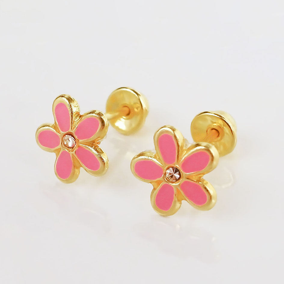 Amor Eterno - Broqueles Margarita Esmaltada / Oro Sólido 10k / ROSA