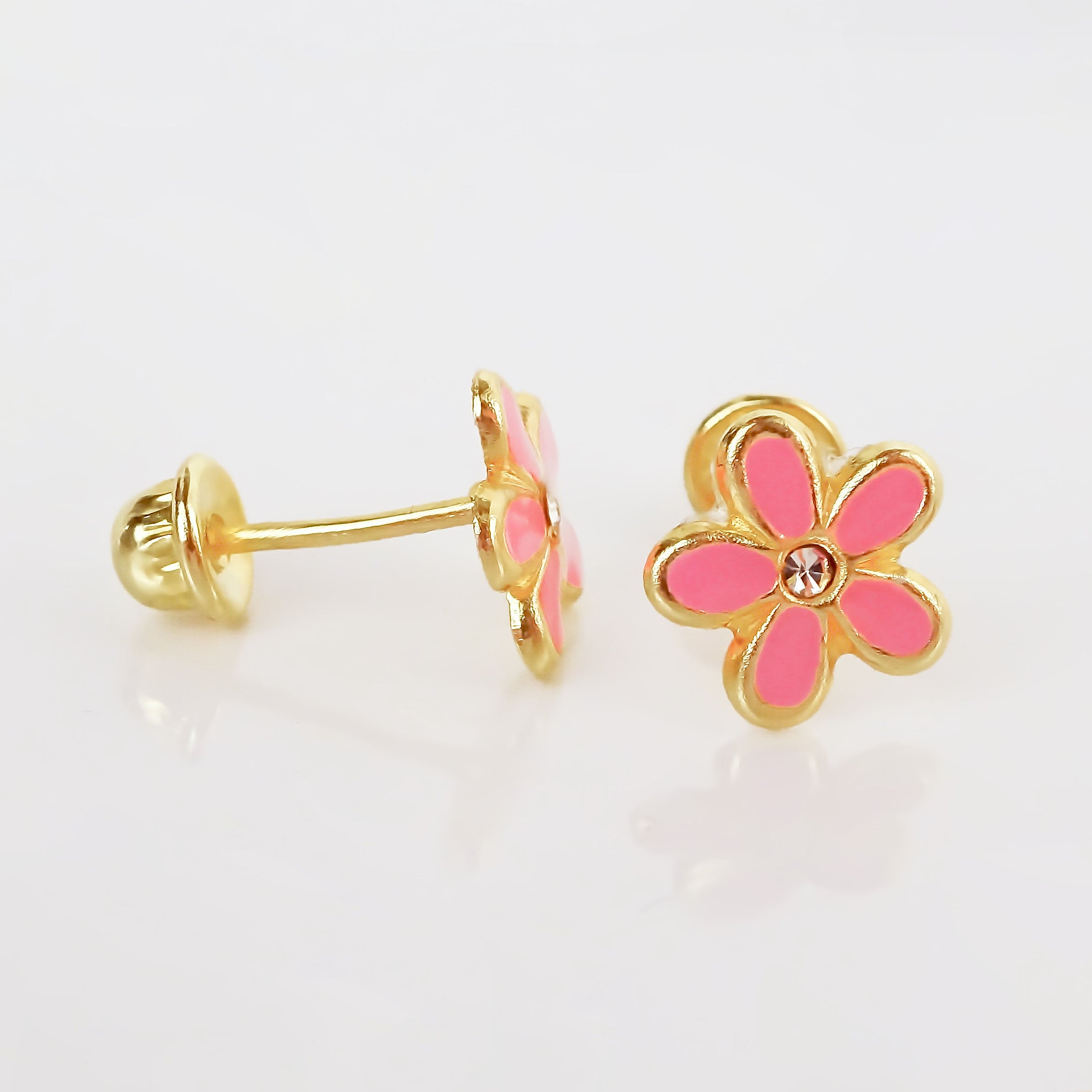 Amor Eterno - Broqueles Margarita Esmaltada / Oro Sólido 10k / ROSA