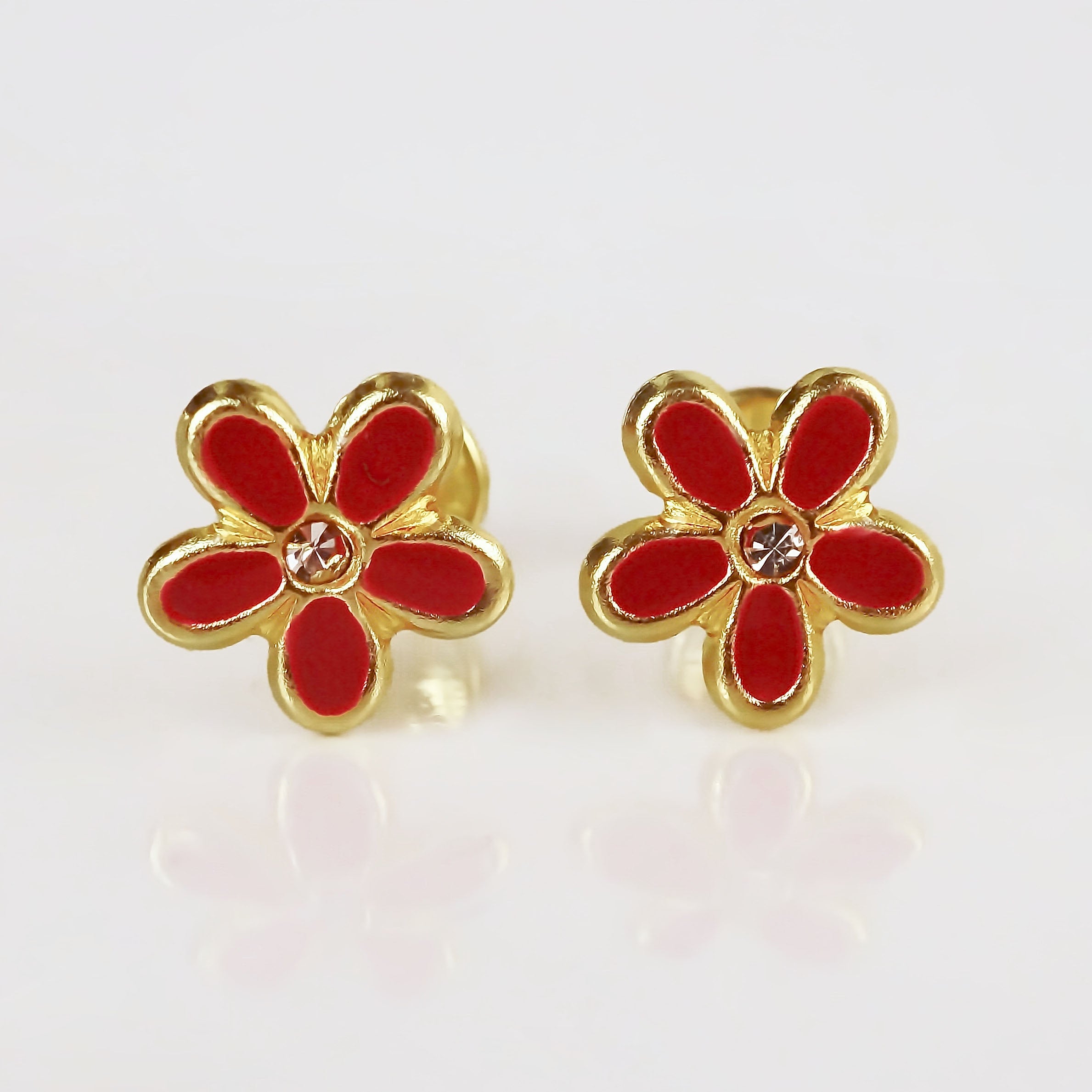 Amor Eterno - Broqueles Margarita Esmaltada / Oro Sólido 10k / ROJO