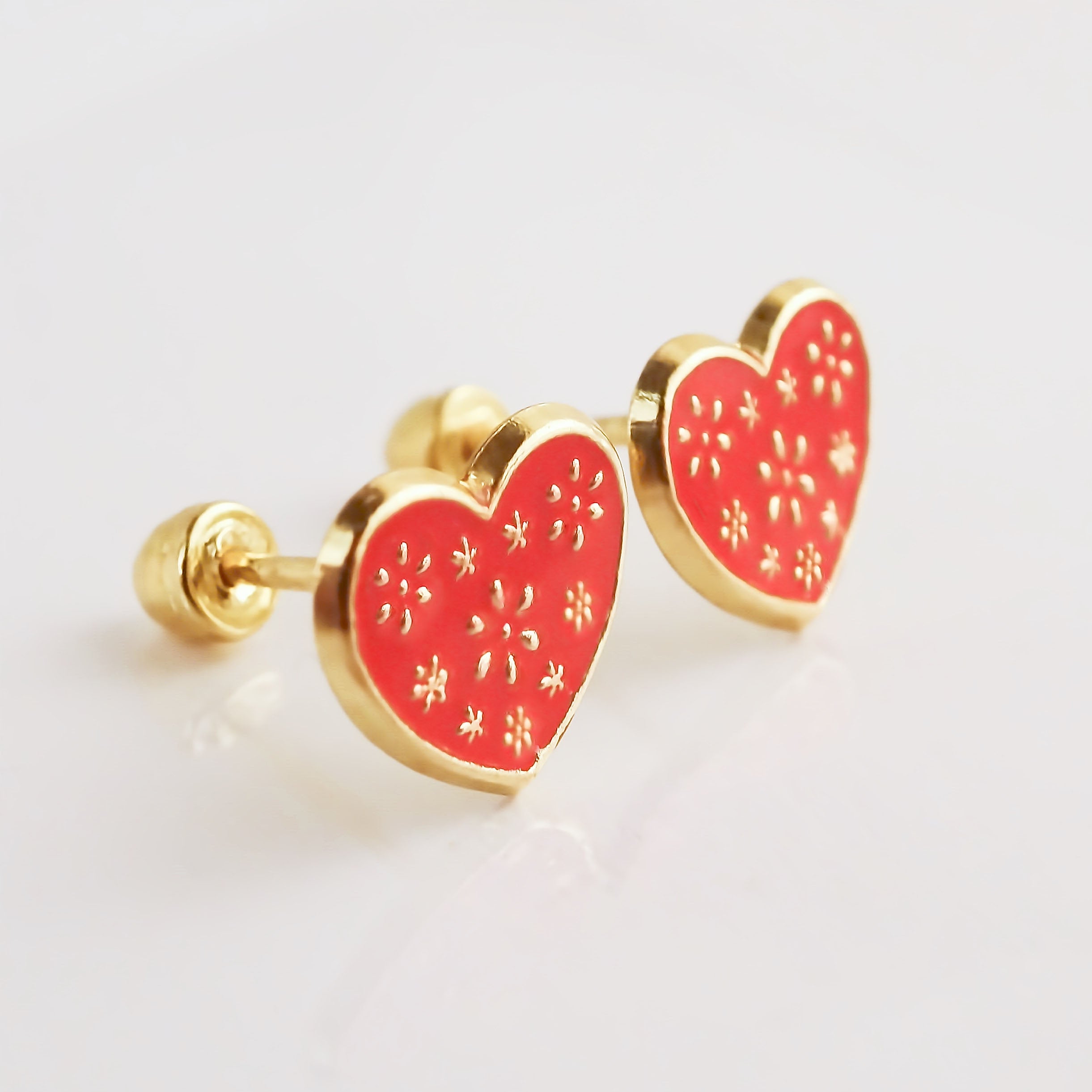 Amor Eterno - Broqueles Flores En Corazón / Aretes / Oro 10k