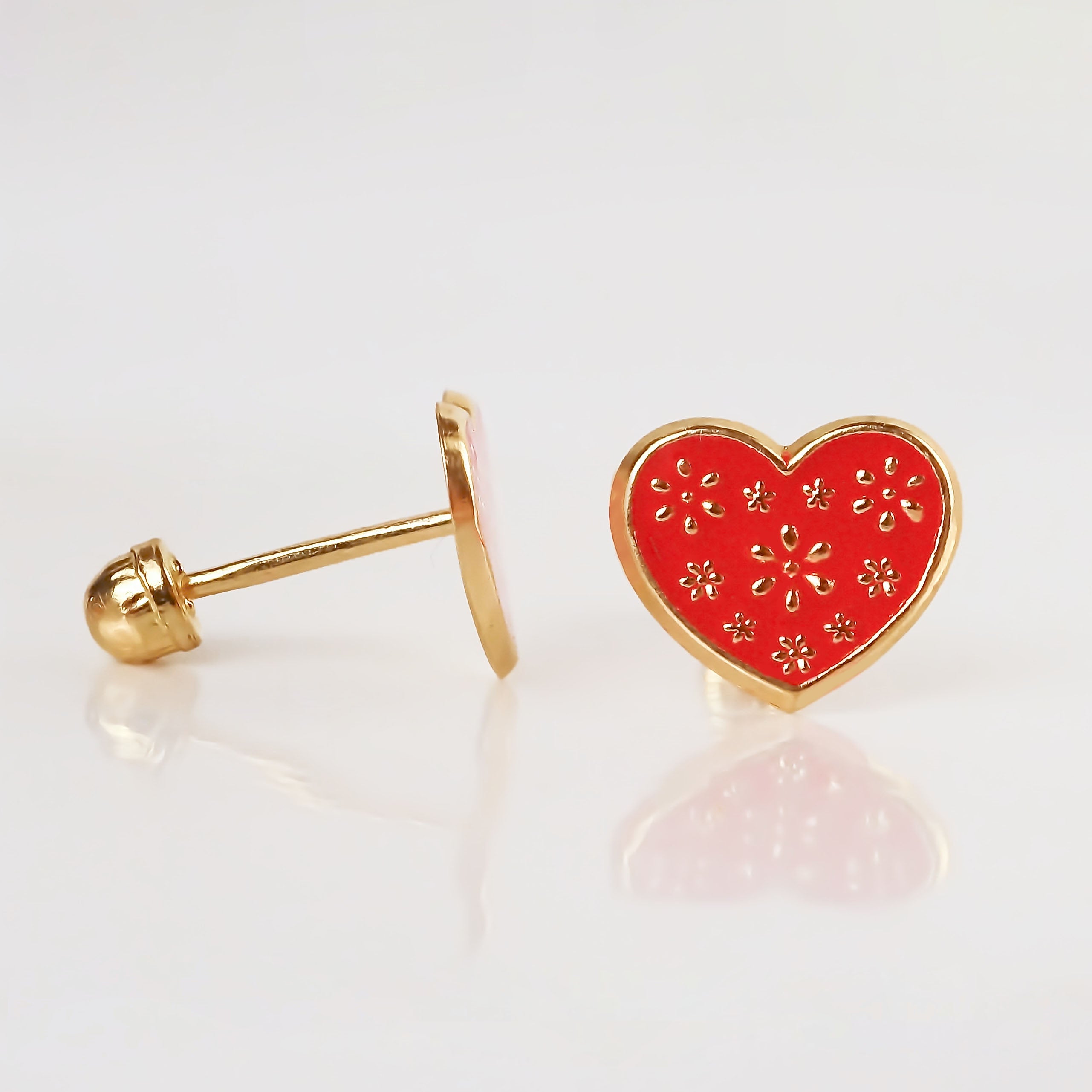 Amor Eterno - Broqueles Flores En Corazón / Aretes / Oro 10k