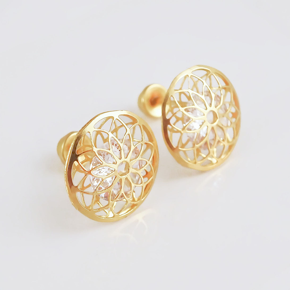 Amor Eterno - Broqueles / Flor Mandala Grande / Oro 10k