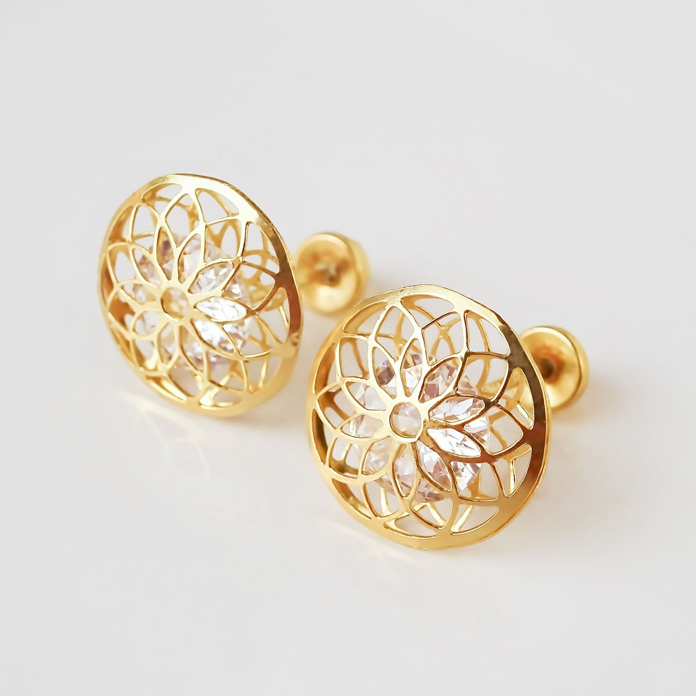Amor Eterno - Broqueles / Flor Mandala Grande / Oro 10k