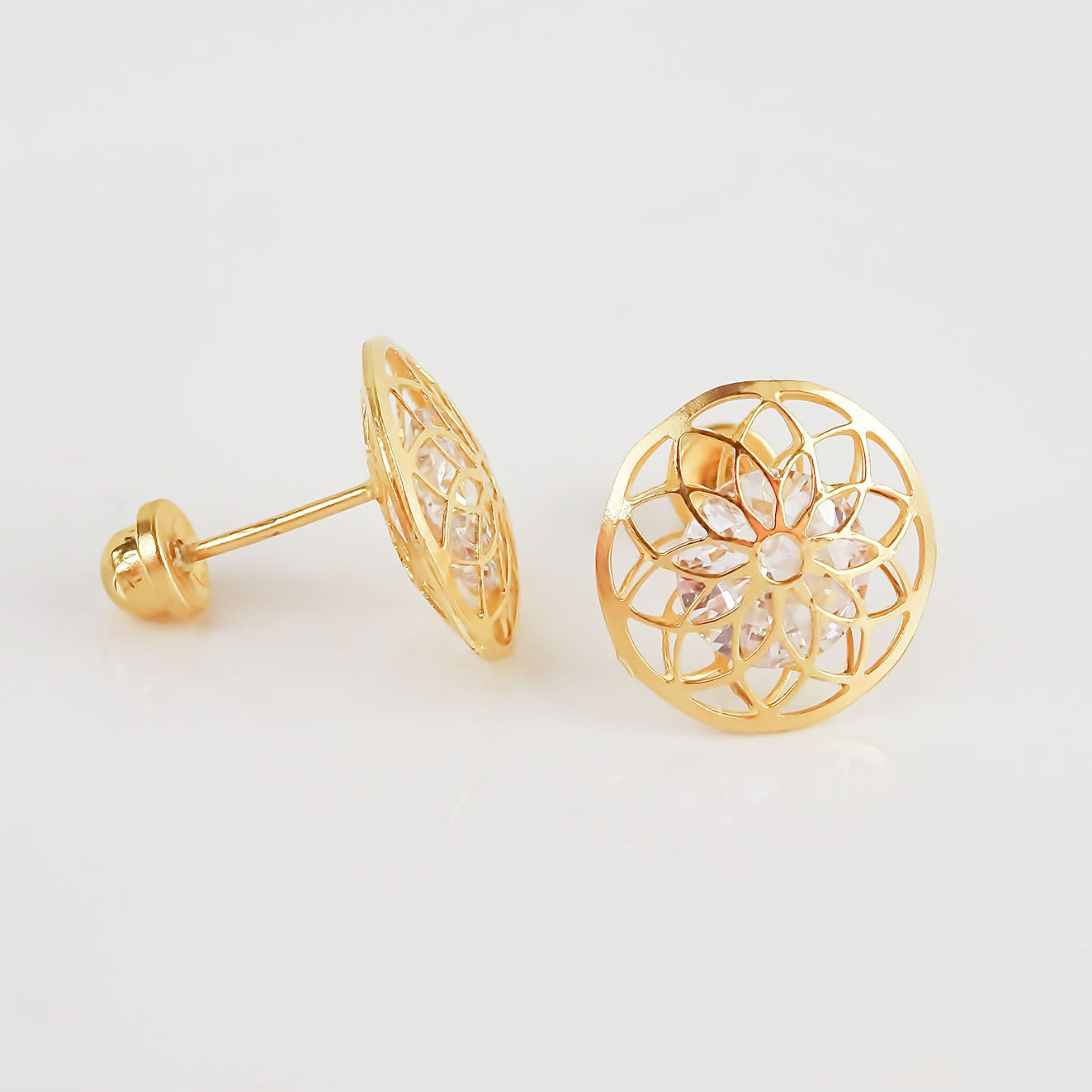 Amor Eterno - Broqueles / Flor Mandala Grande / Oro 10k
