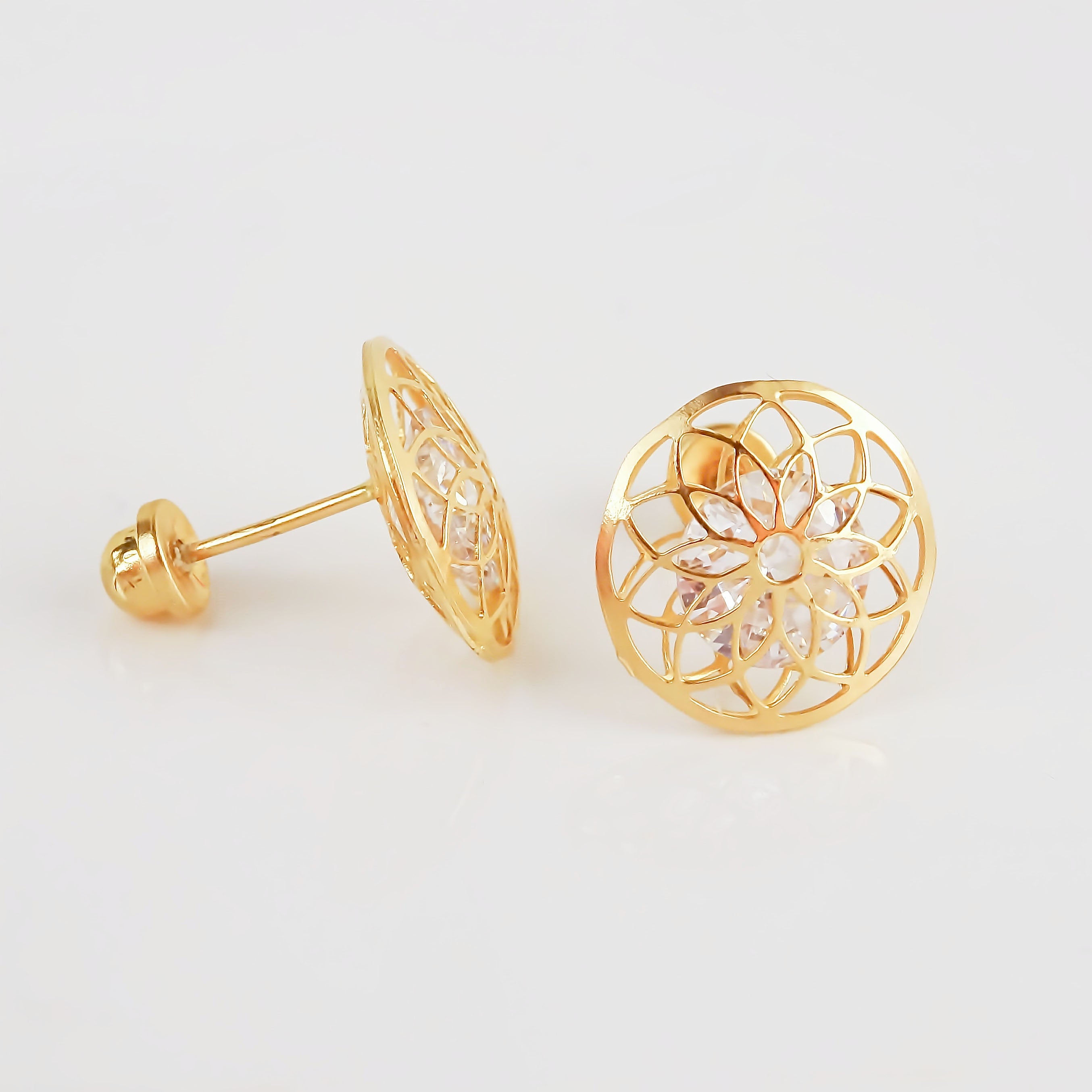 Amor Eterno - Broqueles / Flor Mandala Grande / Oro 10k