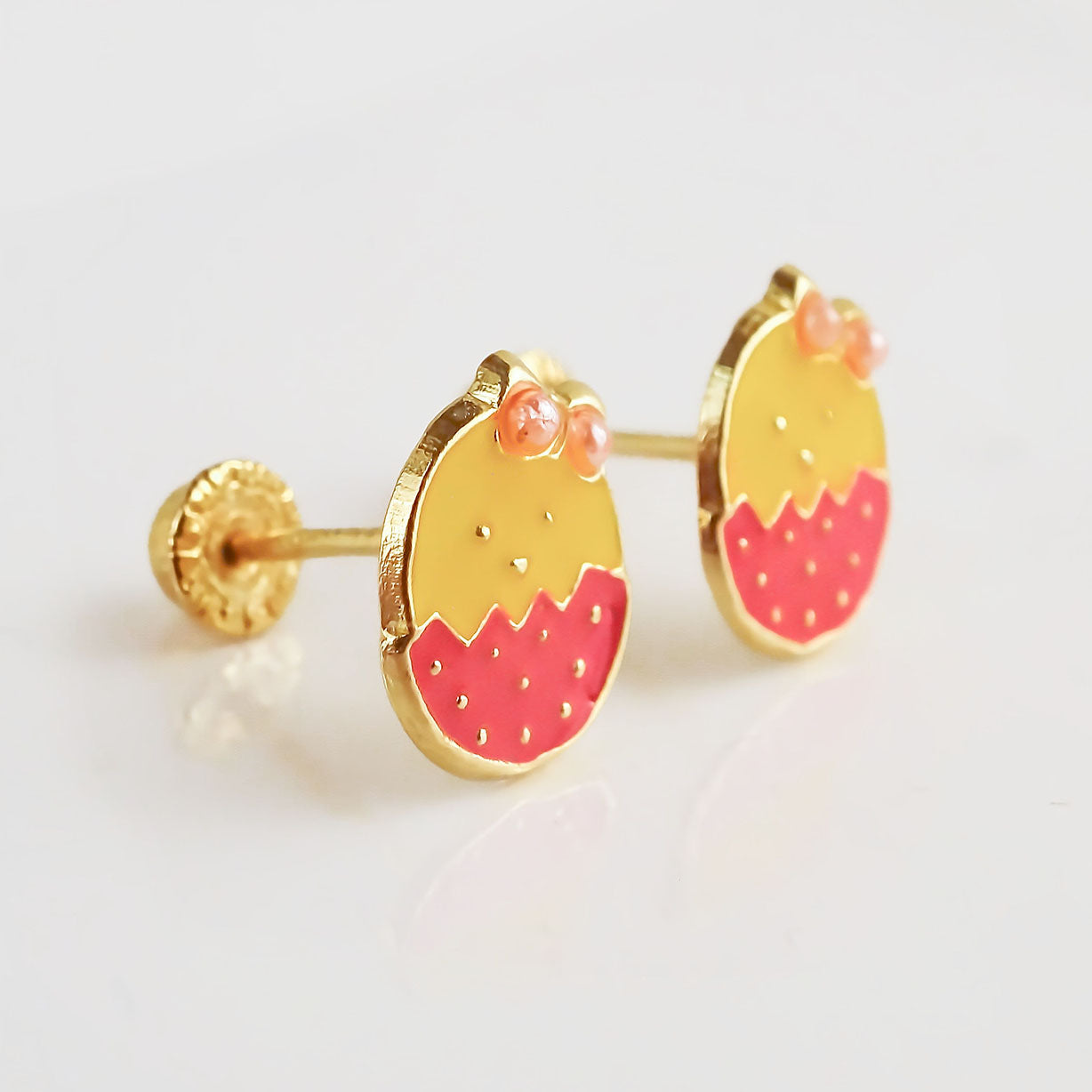 Amor Eterno - Broqueles Huevo Pollita / Aretes Oro 10k