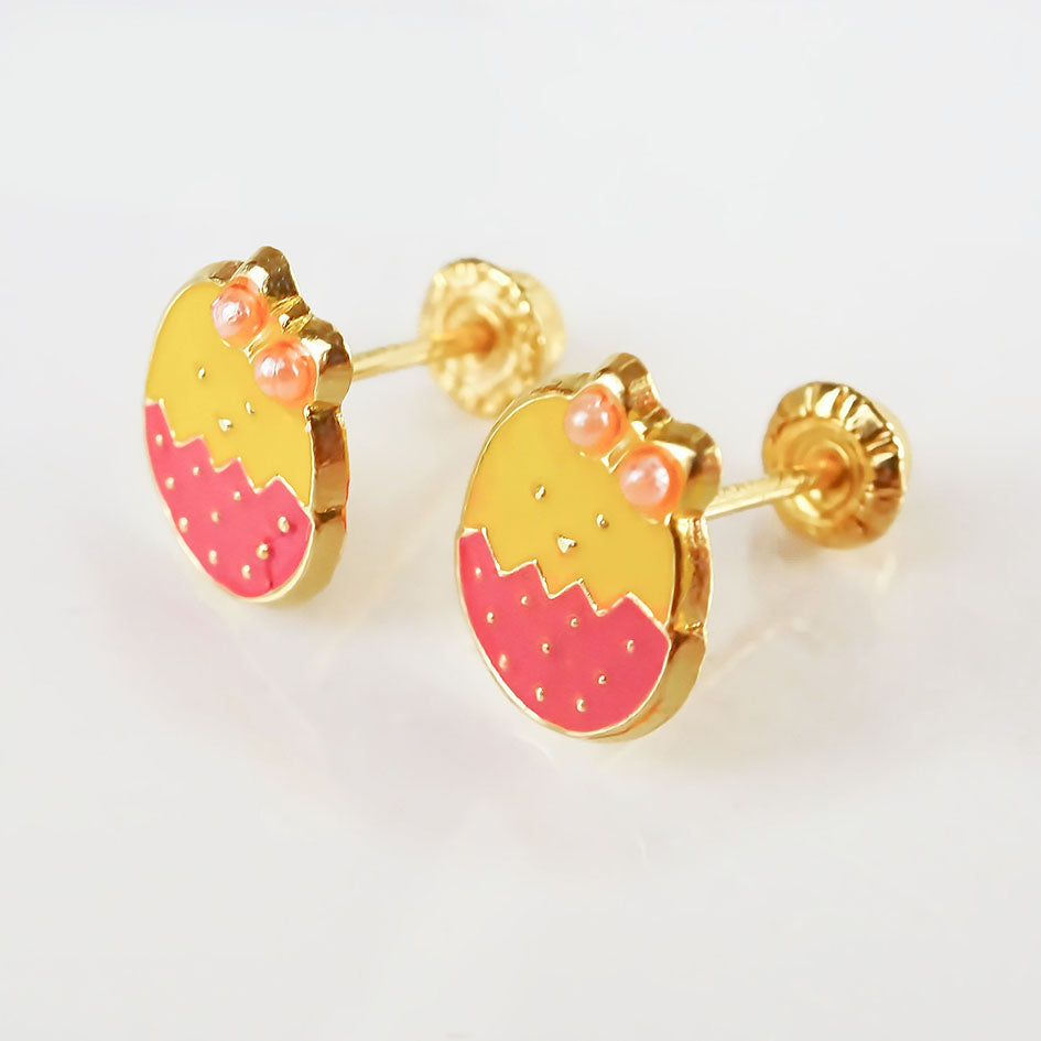 Amor Eterno - Broqueles Huevo Pollita / Aretes Oro 10k