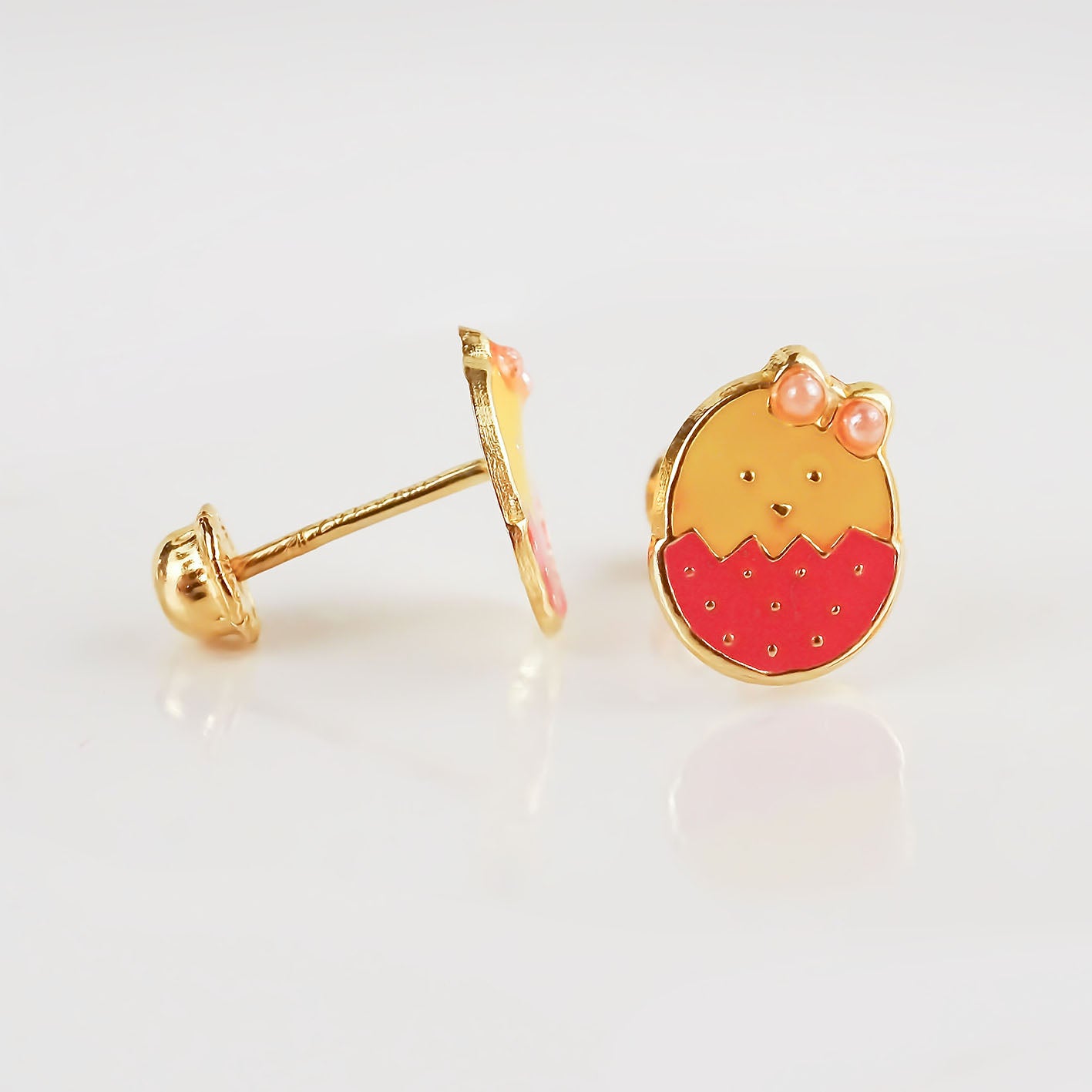 Amor Eterno - Broqueles Huevo Pollita / Aretes Oro 10k