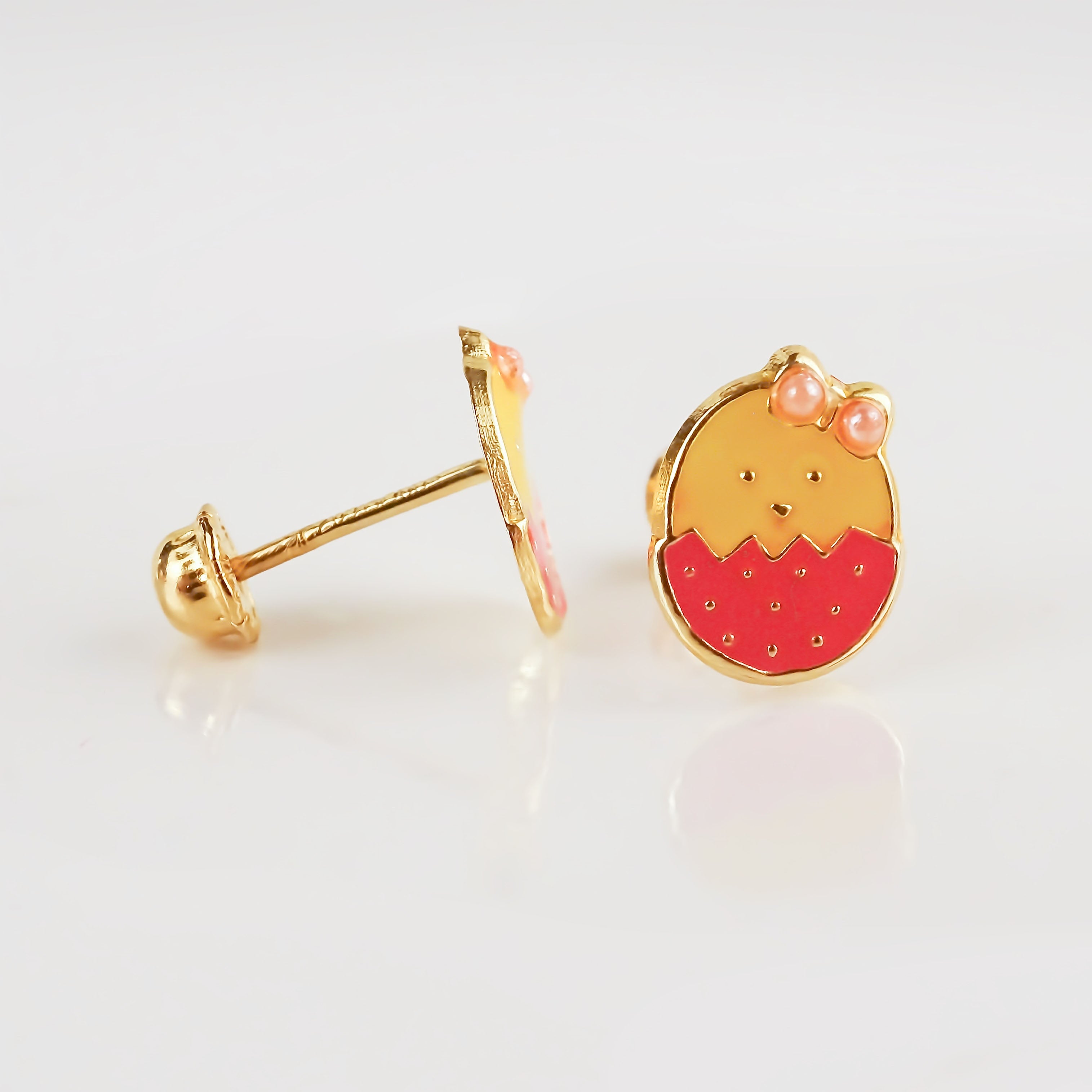 Amor Eterno - Broqueles Huevo Pollita / Aretes Oro 10k