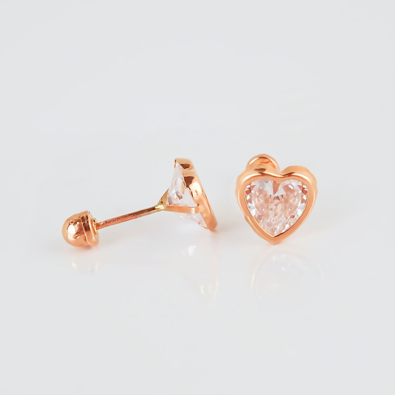 Amor Eterno - Broquel Corazón Bisel #6 / Aretes Oro 10k / ROSA