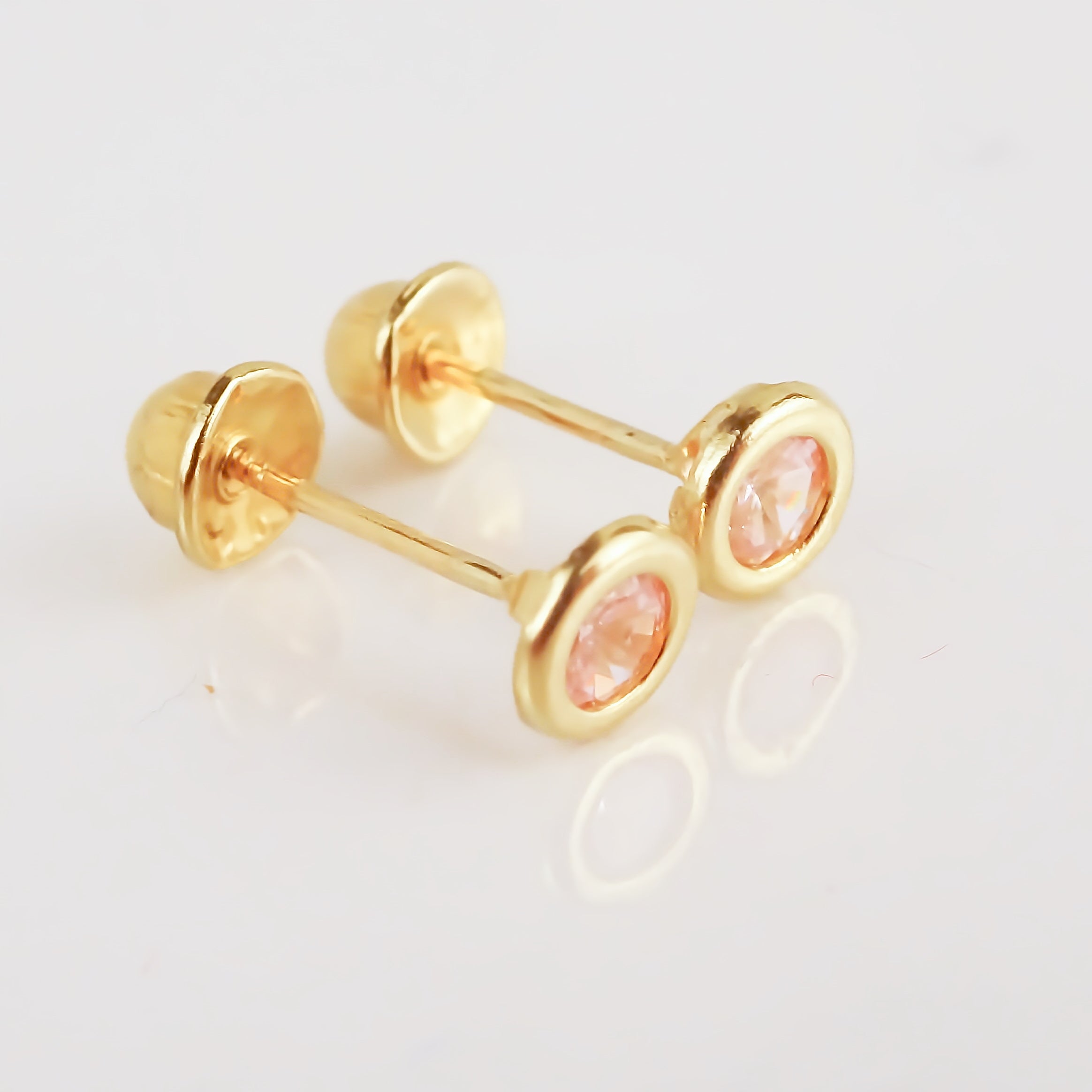 Amor Eterno - Broqueles Bisel Bebé 4 Mm / Aretes Oro 10k / ROSA
