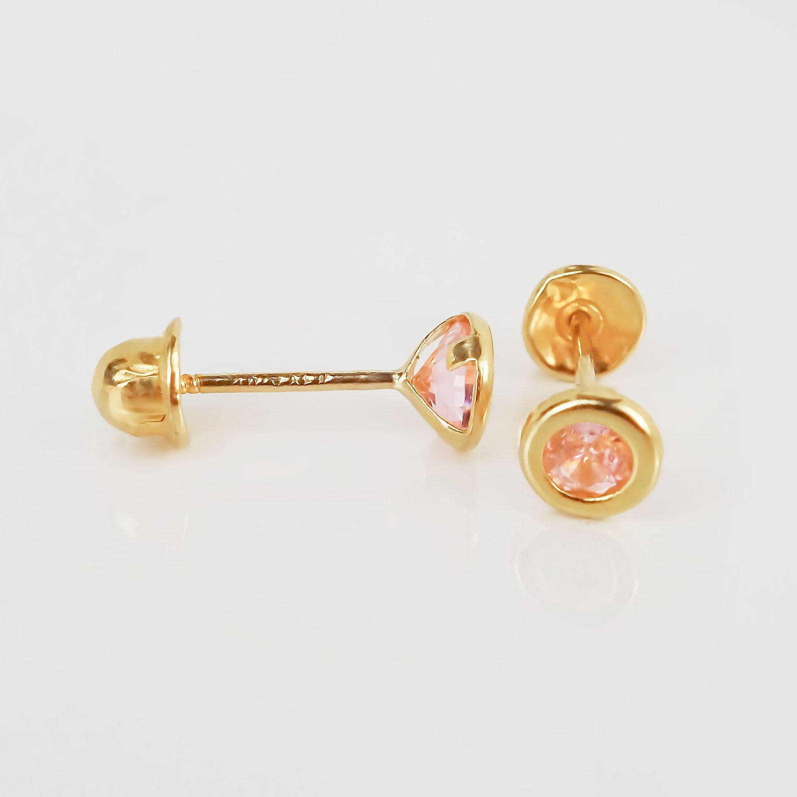 Amor Eterno - Broqueles Bisel Bebé 4 Mm / Aretes Oro 10k / ROSA