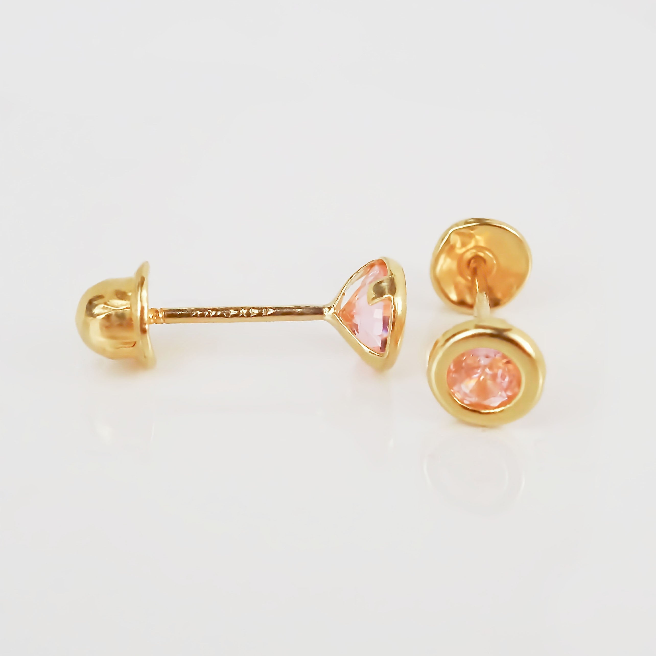 Amor Eterno - Broqueles Bisel Bebé 4 Mm / Aretes Oro 10k / ROSA