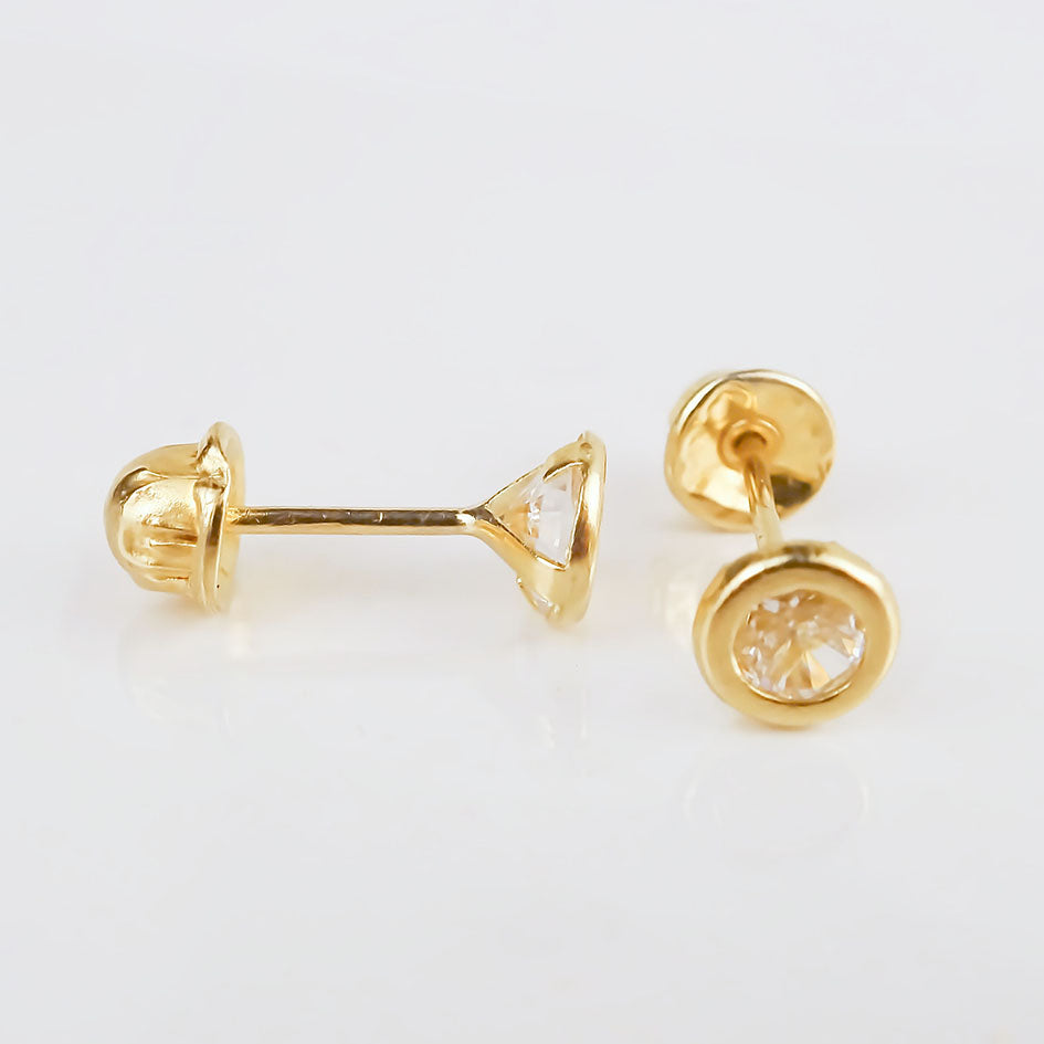 Amor Eterno - Broqueles Bisel Bebé 4 Mm / Aretes Oro 10k / TRANSPARENTE