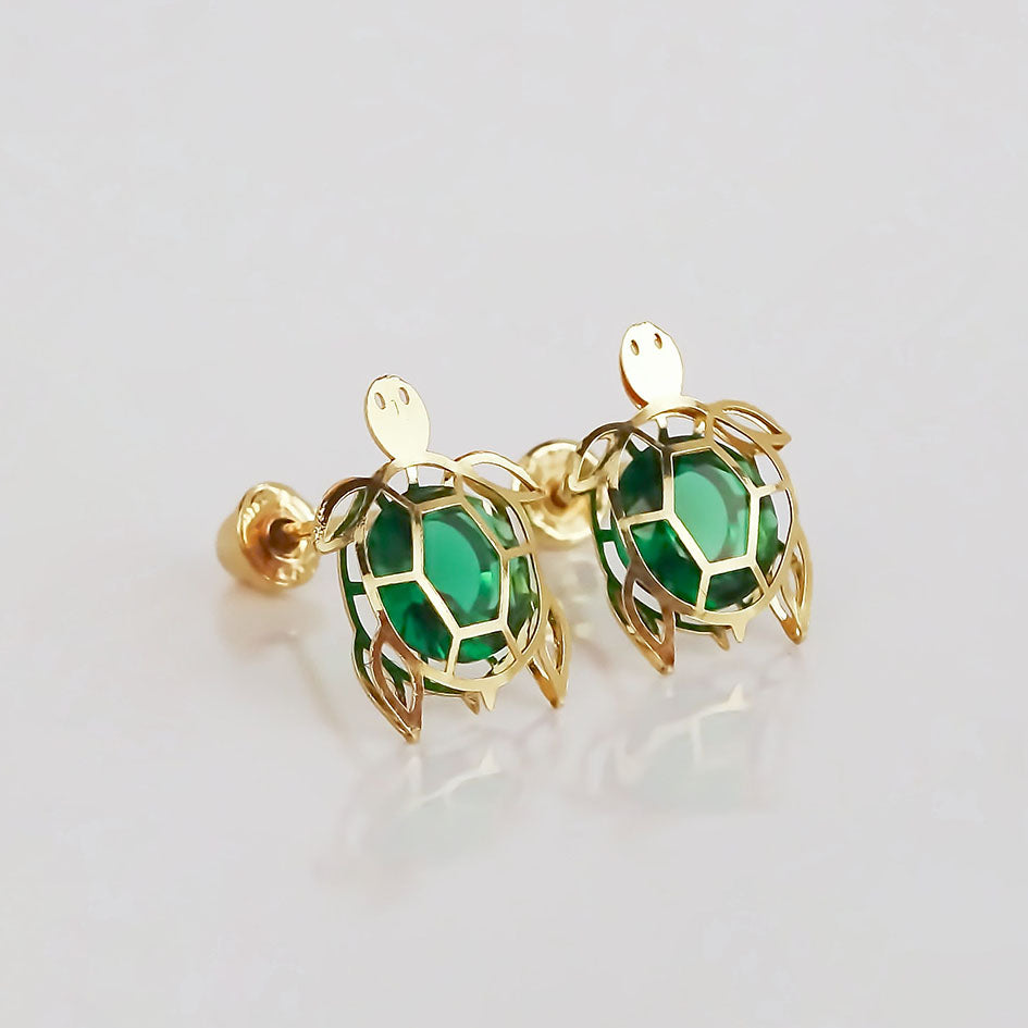 Amor Eterno - Broqueles Tortuga Grande 3d / Aretes Oro 10k