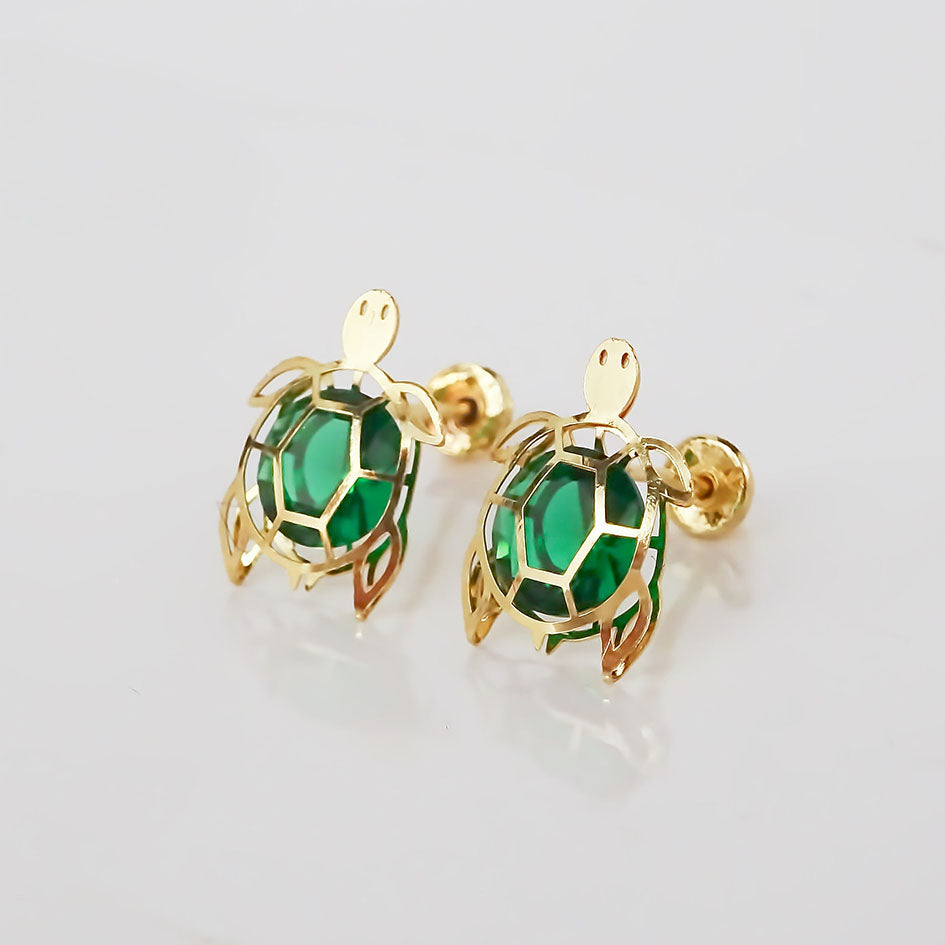 Amor Eterno - Broqueles Tortuga Grande 3d / Aretes Oro 10k