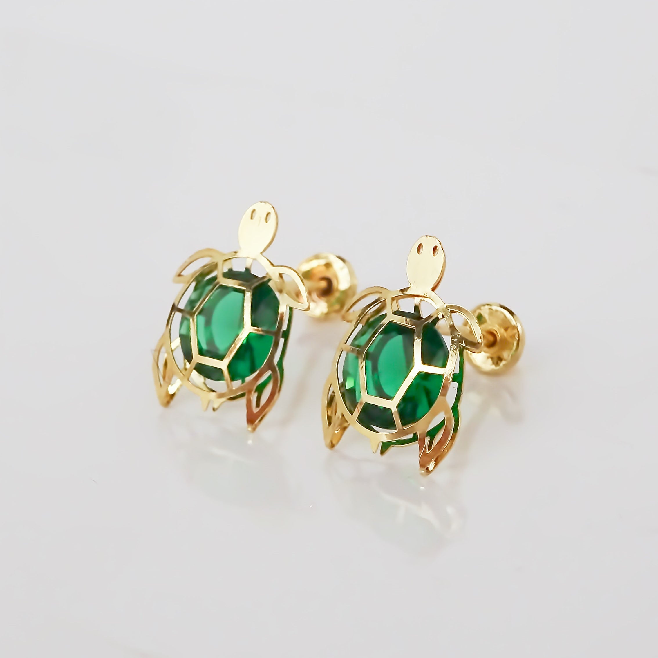 Amor Eterno - Broqueles Tortuga Grande 3d / Aretes Oro 10k