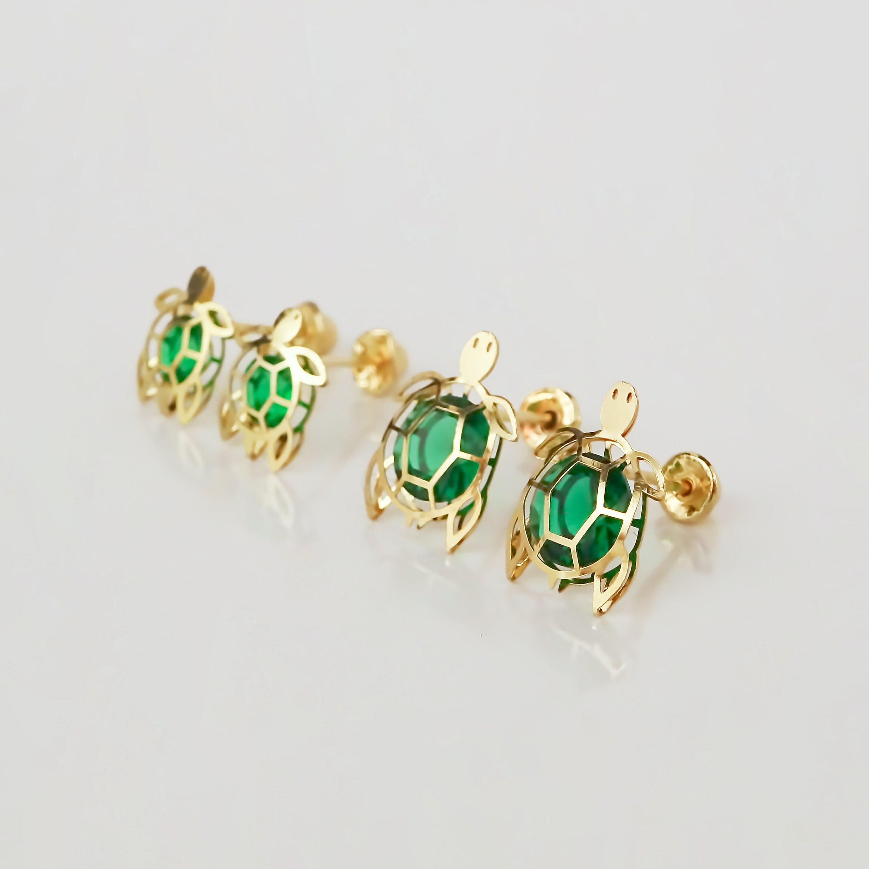 Amor Eterno - Broqueles Tortuga Grande 3d / Aretes Oro 10k