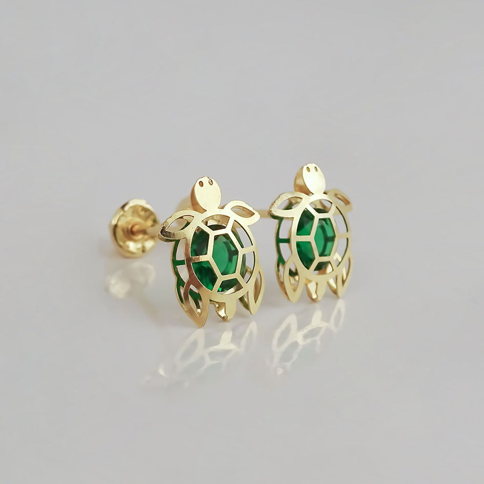 Amor Eterno - Broqueles Tortuga Bebé 3d / Aretes Oro 10k