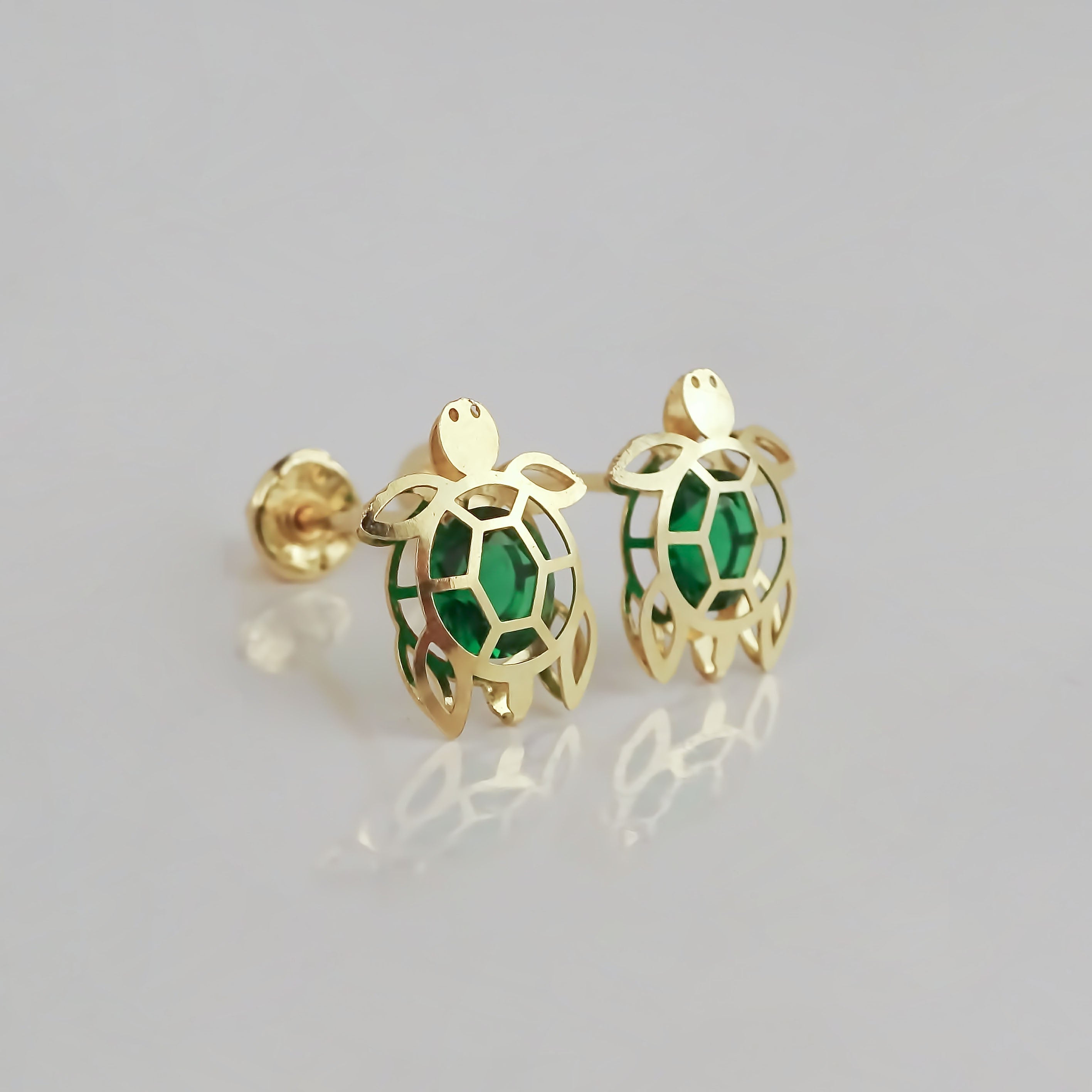 Amor Eterno - Broqueles Tortuga Bebé 3d / Aretes Oro 10k